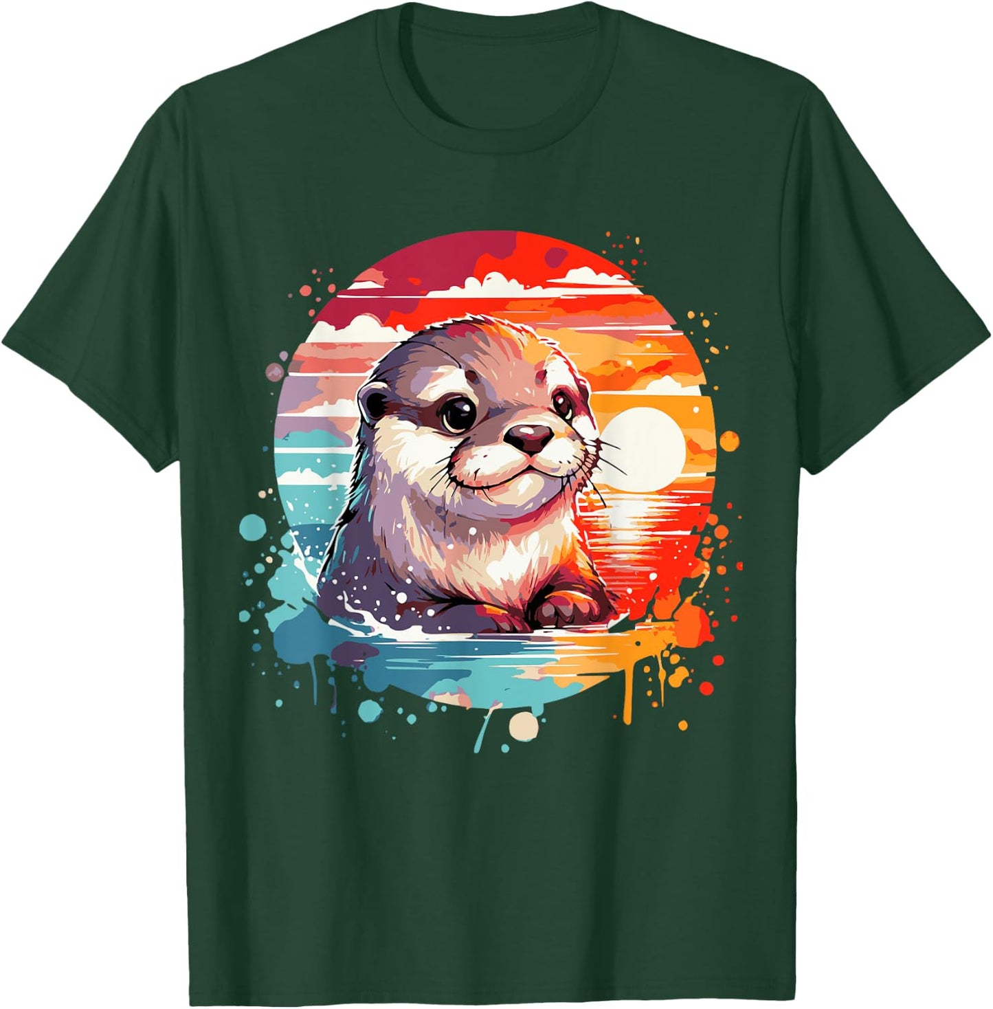 Cute Otter Spirit Animal River Otter Colorful Sunset T-Shirt - T-Shirt | Forest