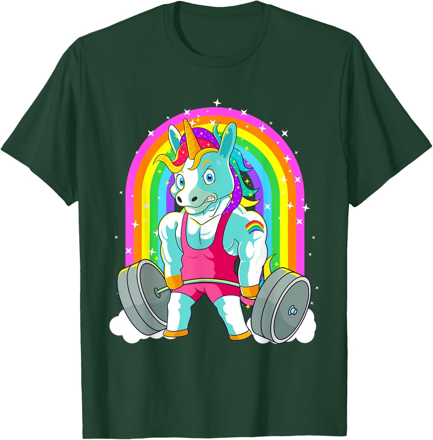 Gym Unicorn Deadlift Weightlifting Workout Pride Men Women T-Shirt - T-Shirt | Forest