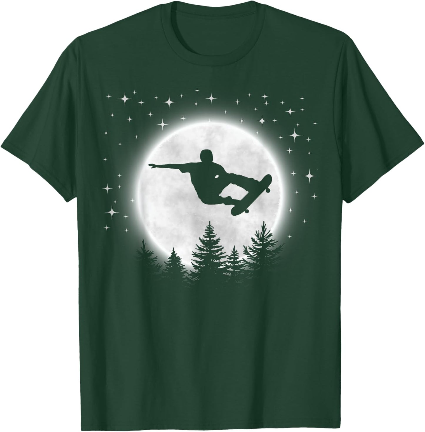 Funny Skateboarder Silhouette Skateboarding Moon Forest T-Shirt - T-Shirt | Forest