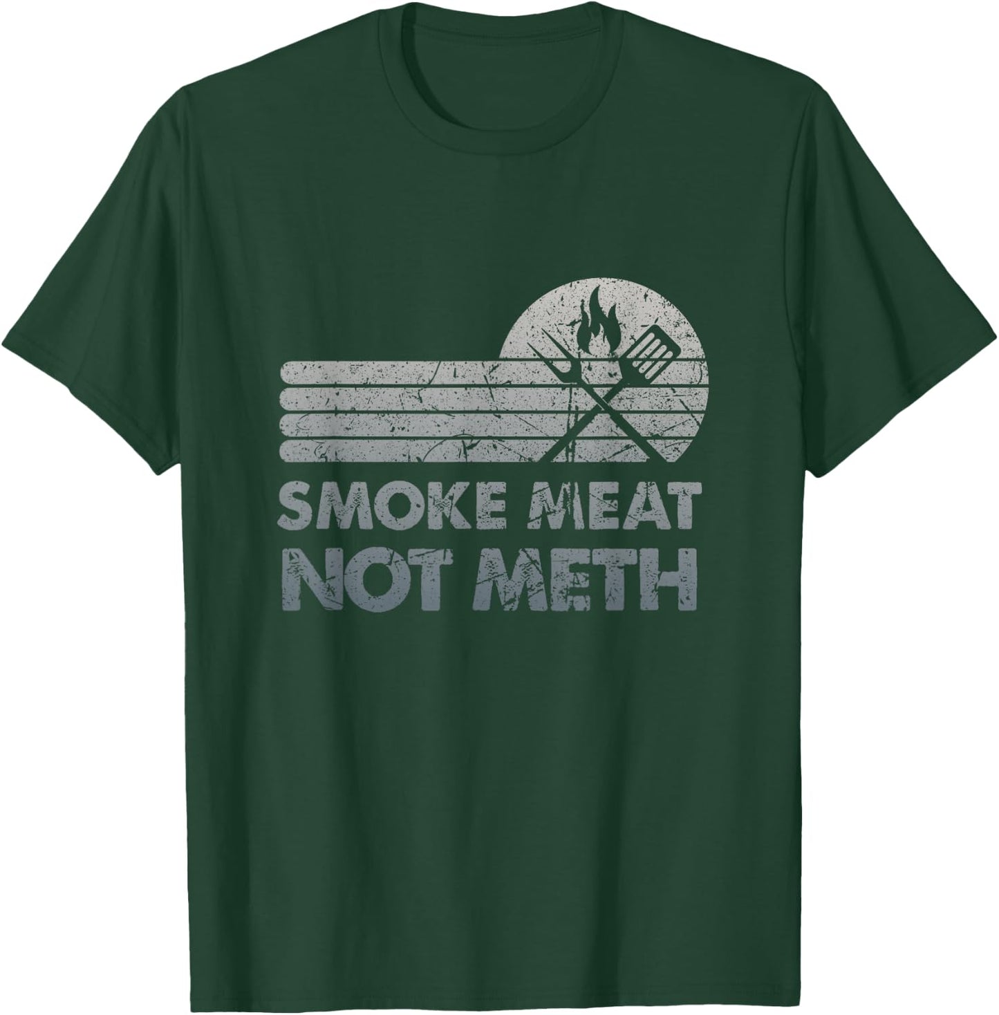 BBQ Smoke Meat Not Meth Brisket Ribs Grey Vintage Distressed T-Shirt - T-Shirt | Forest