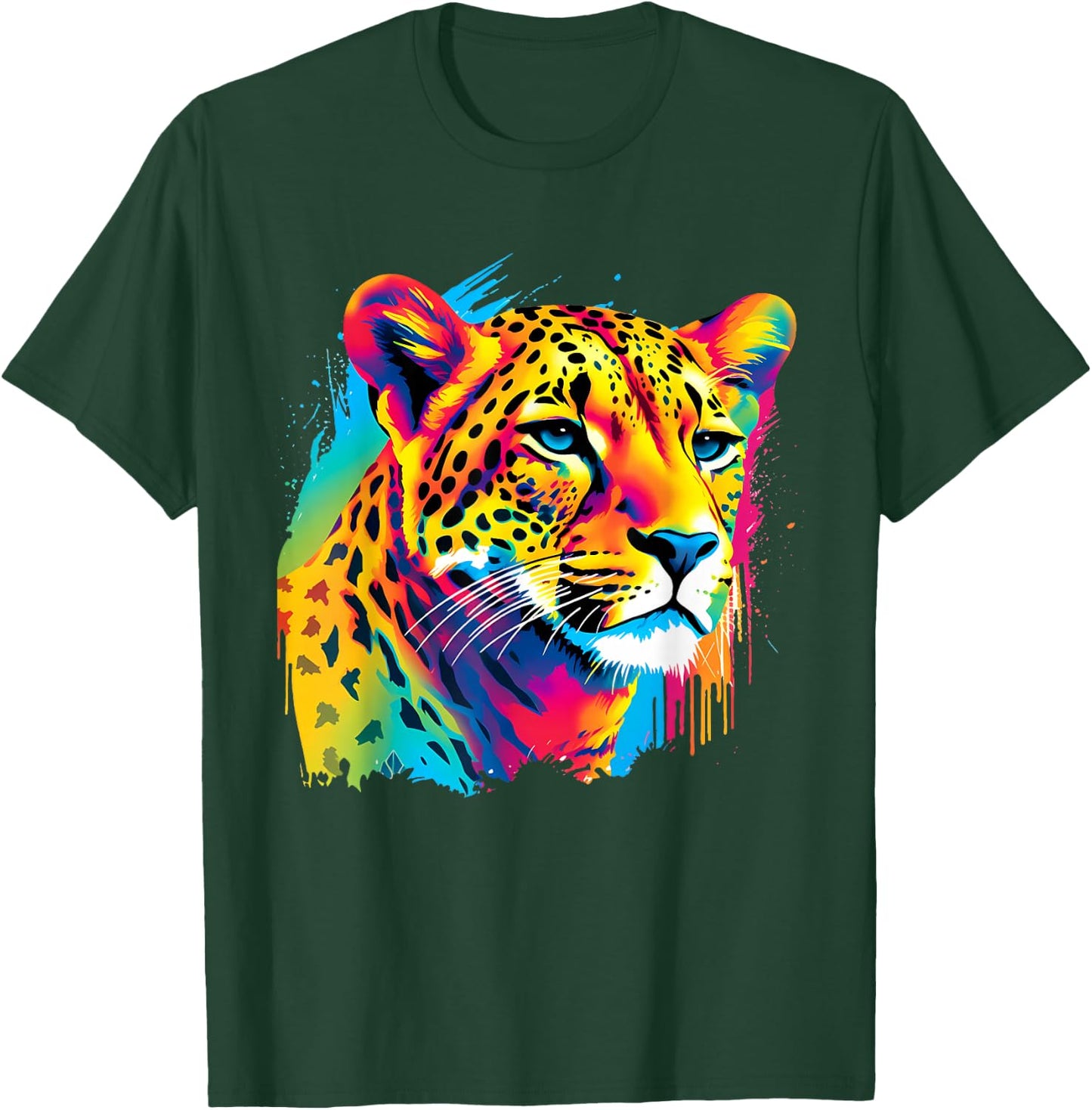 Colorful Cheetah Face Animal Print Big Cat Wildlife Artwork T-Shirt - T-Shirt | Forest