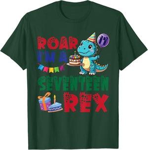 Dinosaur & Balloon Birthday Cake Roar I'm A 17 Years Old Rex T-Shirt - T-Shirt | Forest