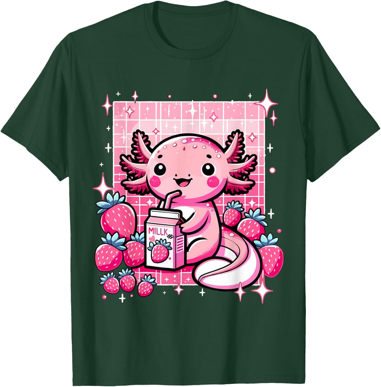 Axolotl Kawaii Strawberry Milk Shake Anime Axolotl T-Shirt - T-Shirt | Forest
