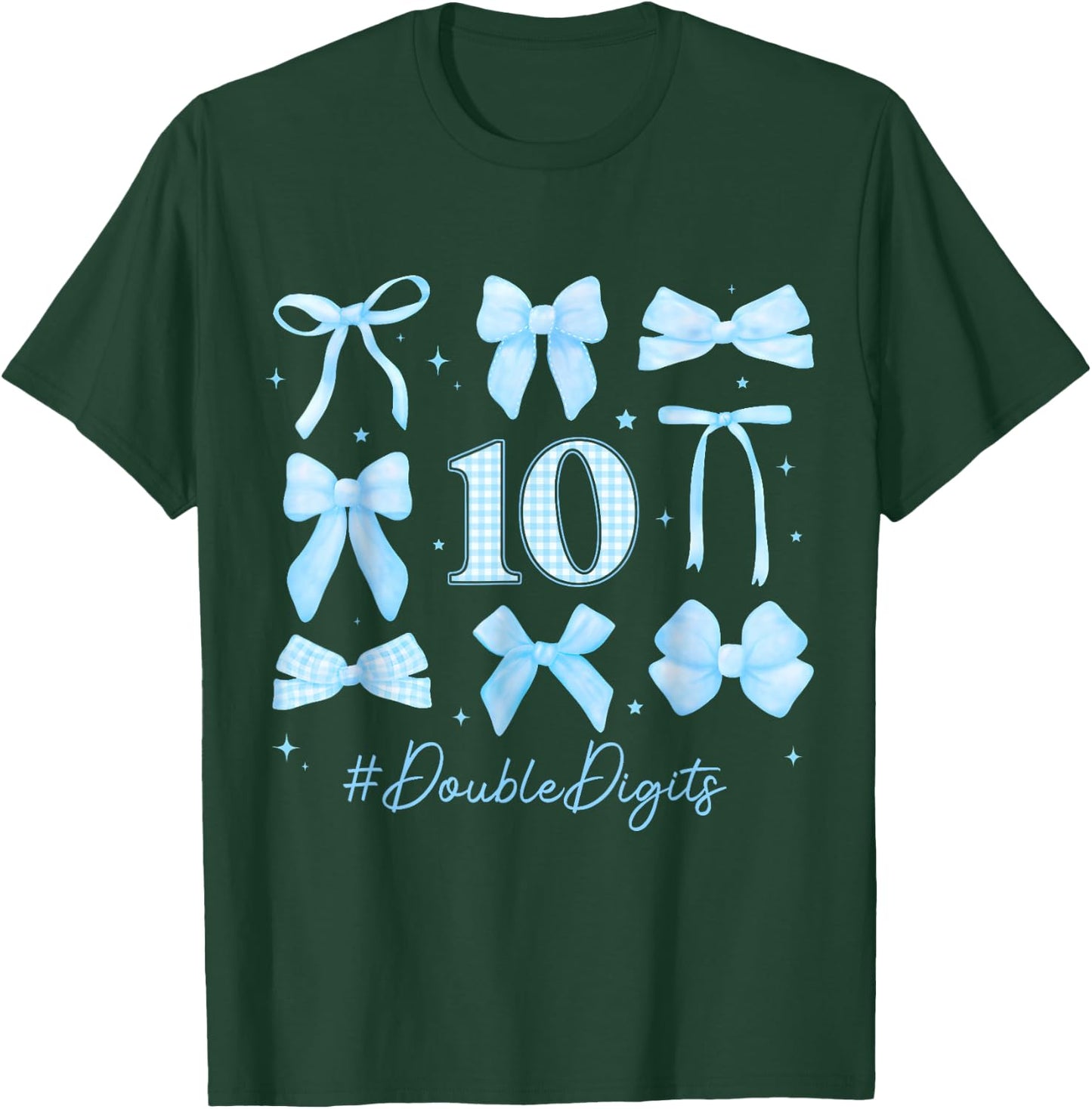 10th Blue Floral Coquette Bow Double Digits Birthday Girl T-Shirt - T-Shirt | Forest