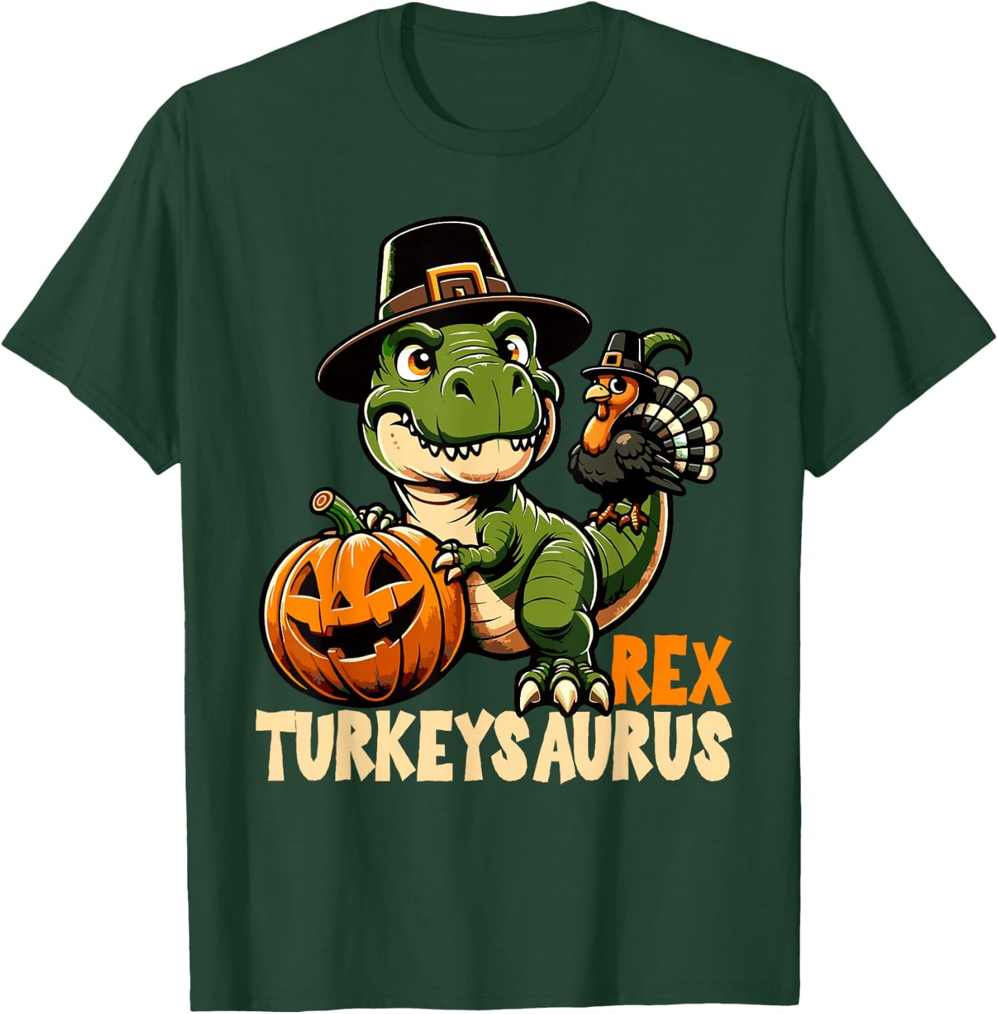 Dinosaur Thanksgiving Outfit Fall Boys Kids Toddler Turkey T-Shirt - T-Shirt | Forest