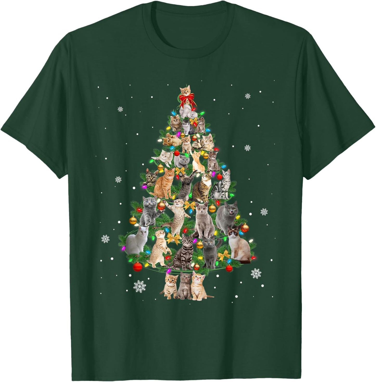 Cat Christmas Cats Tree Lights Funny Gift T-Shirt - T-Shirt | Forest