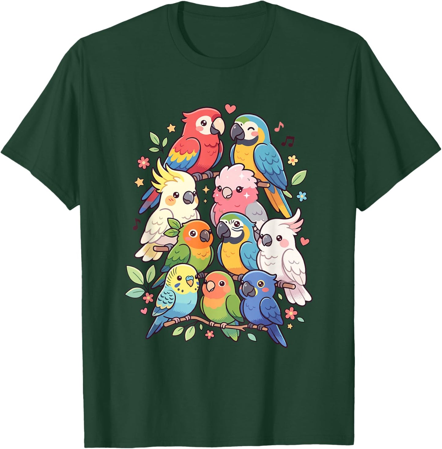 Kawaii Parrot Flock Cute Bird Aesthetic Budgie Cockatiel T-Shirt - T-Shirt | Forest
