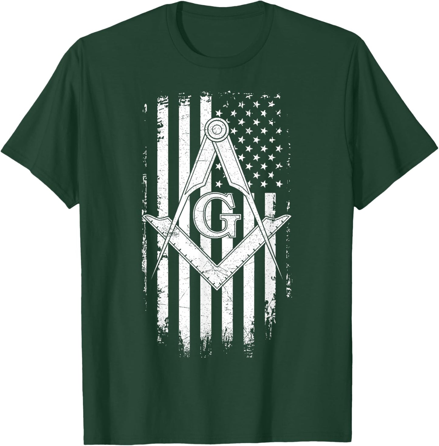 Masonic American Flag Square and Compass - Freemason T-Shirt - T-Shirt | Forest