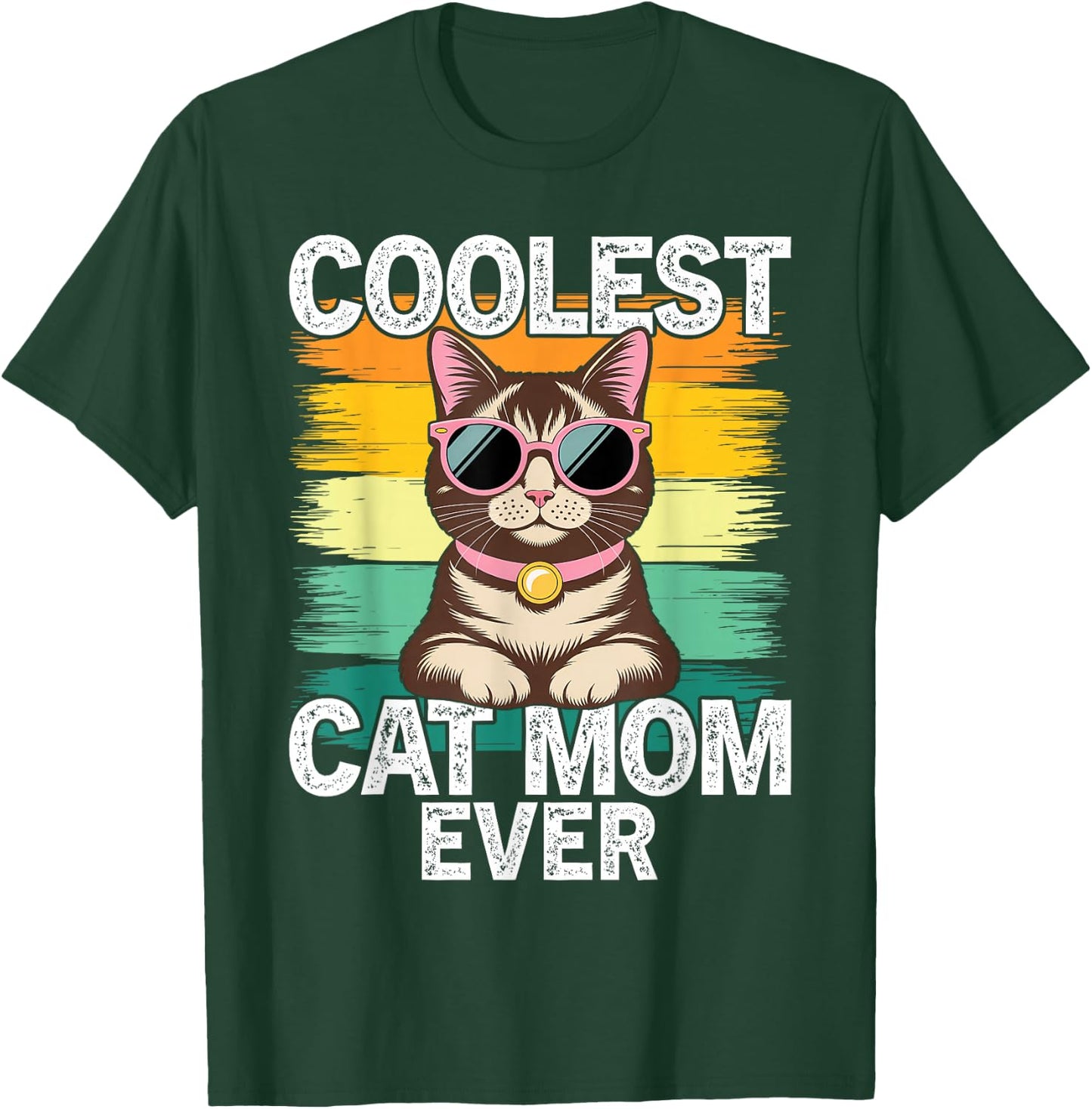 Funny Best Mom Ever Coolest Cat Mama Graphic T-Shirt - T-Shirt | Forest