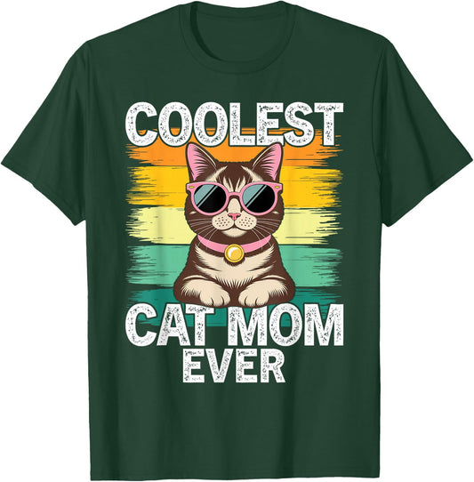 Funny Best Mom Ever Coolest Cat Mama Graphic T-Shirt - T-Shirt | Forest