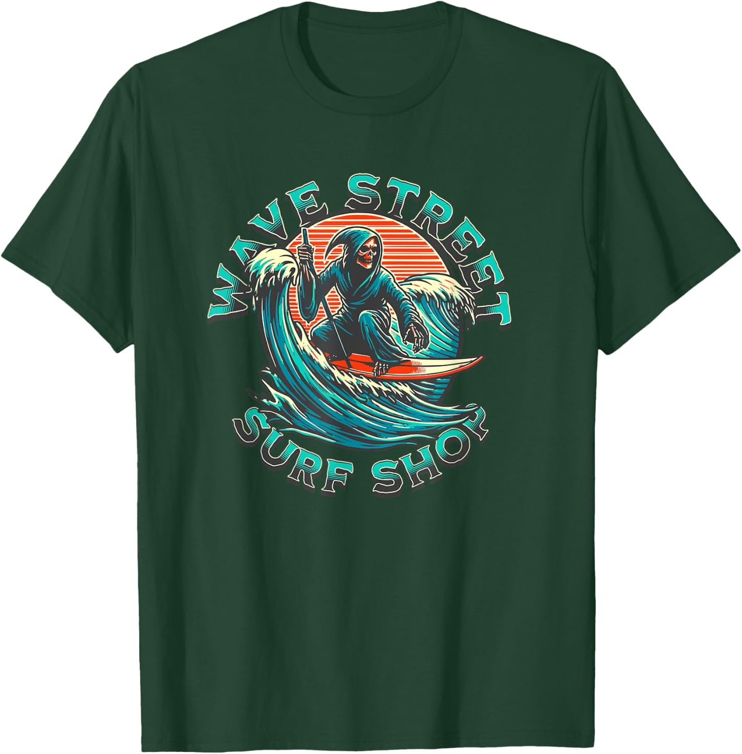 Wave Street Retro Vacation Beach Surfing Skul Graphic T-Shirt - T-Shirt | Forest