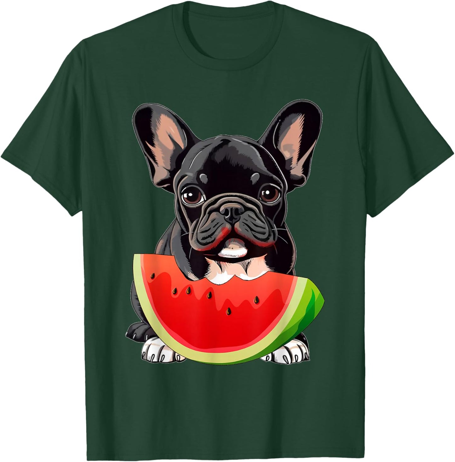 Funny French Bulldog Dog & Watermelon Slice Summer Vacation T-Shirt - T-Shirt | Forest