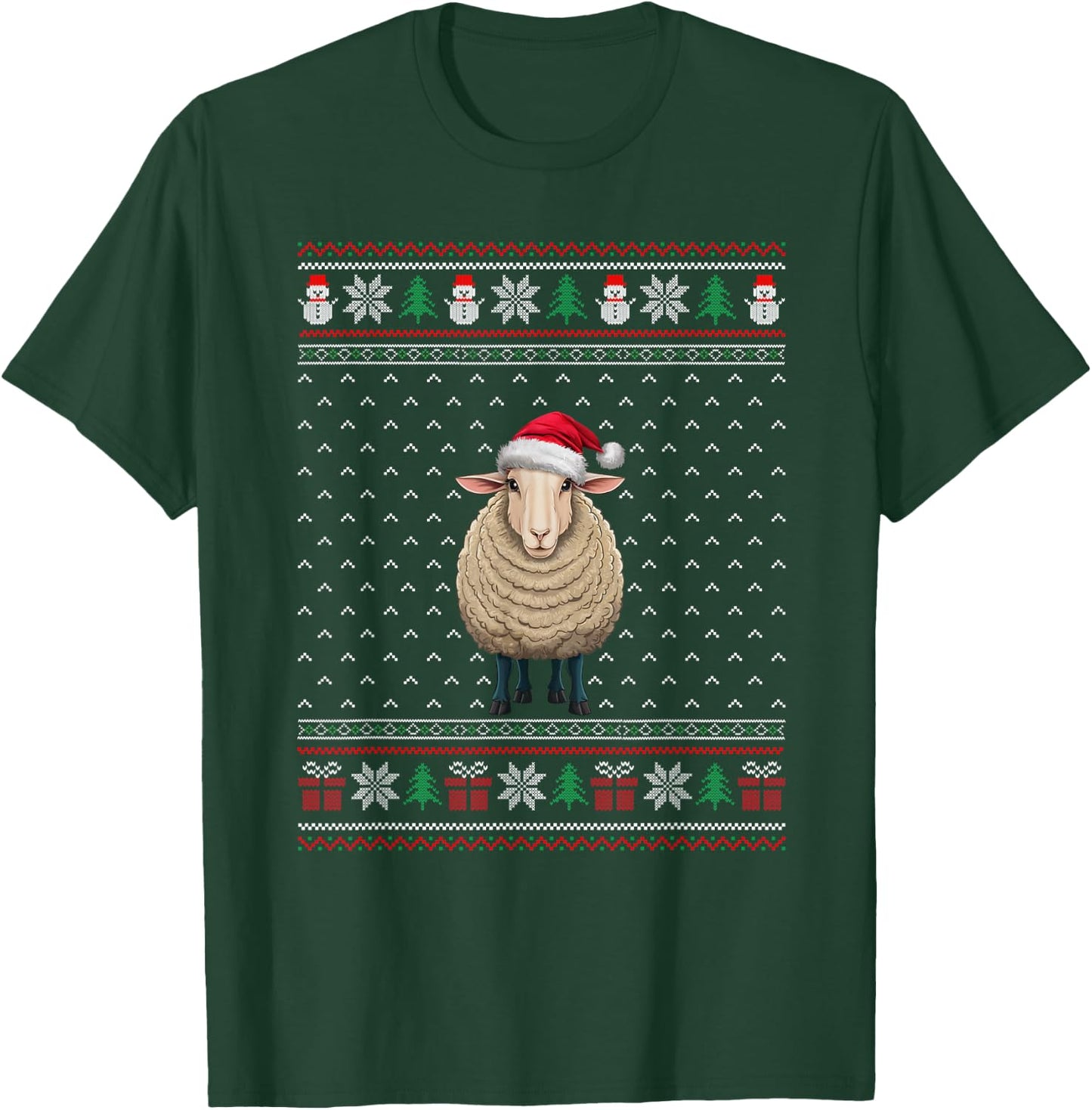 Sheep Wearing Santa Hat Ugly Xmas Sheep Lovers T-Shirt - T-Shirt | Forest