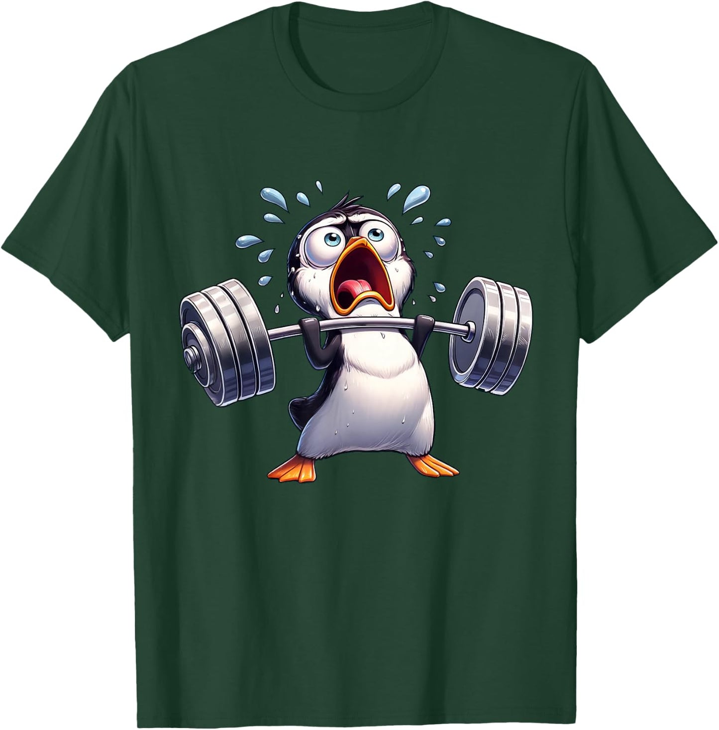Strong Penguin Lifting Weights Workout Training T-Shirt - T-Shirt | Forest