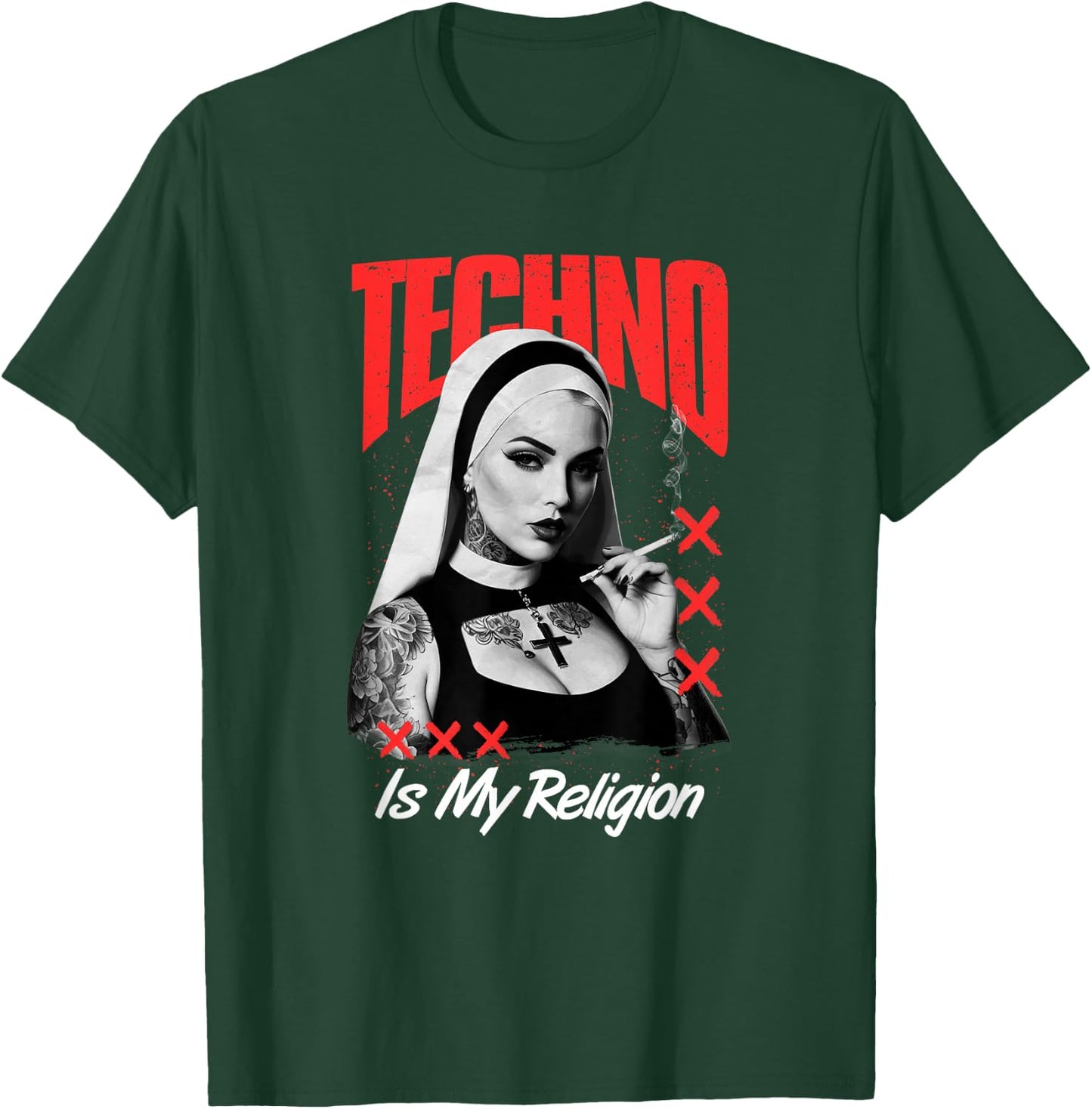 Techno Nun Evening Techno Rave Hardstyle , Black, S T-Shirt - T-Shirt | Forest