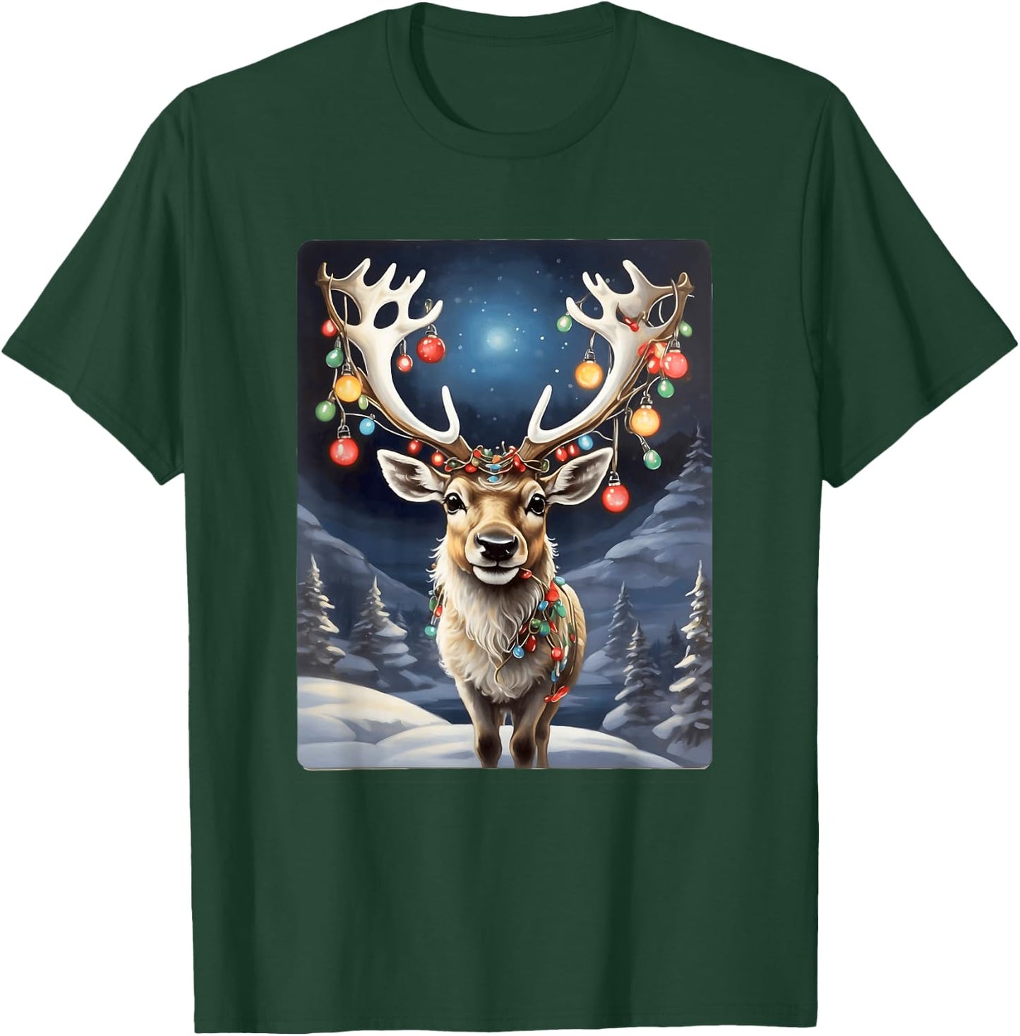 Enchanted Reindeer: Antlers Aglow in Winter Christmas Magic T-Shirt - T-Shirt | Forest