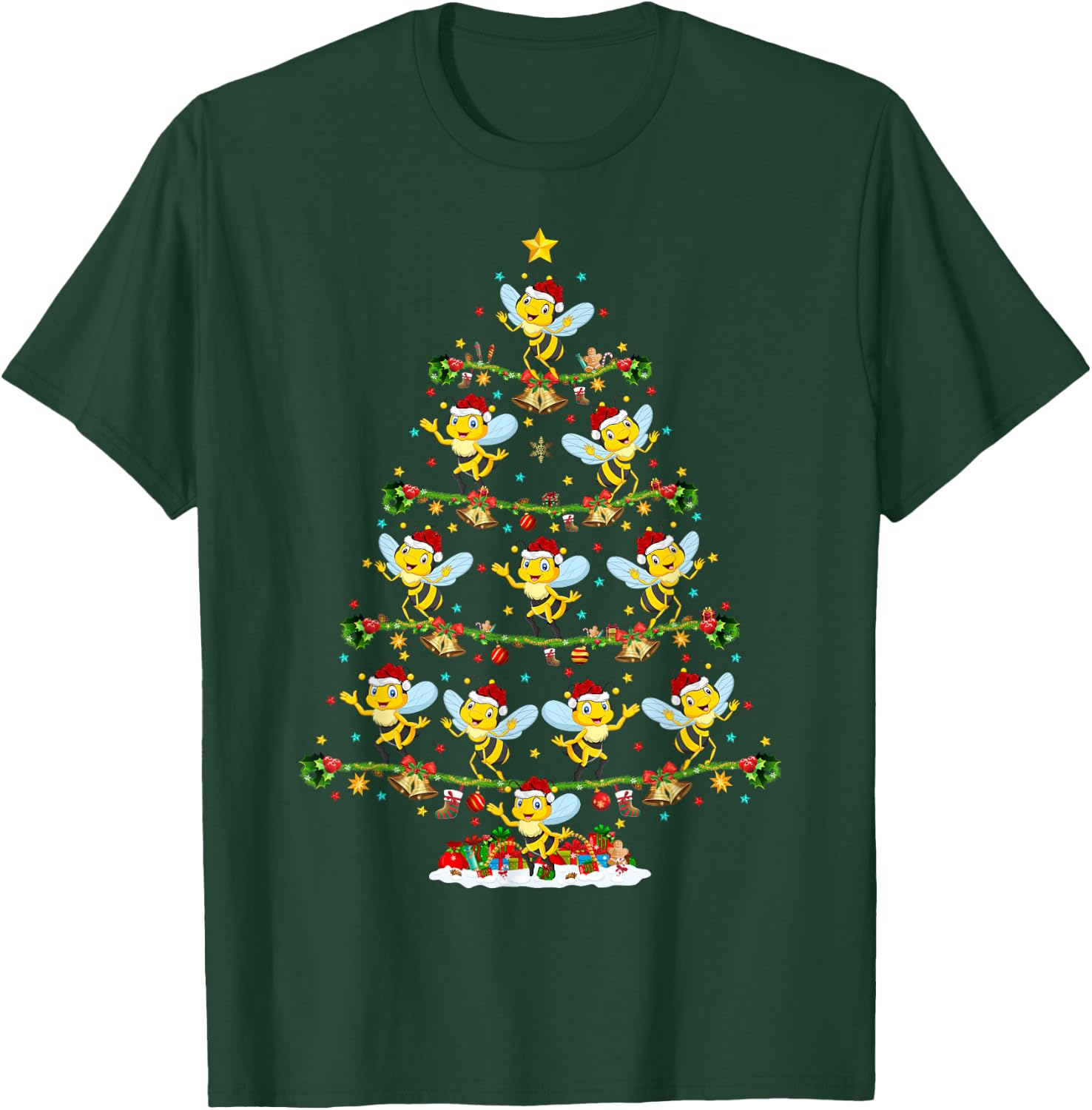 Bee Xmas Tree Lighting Santa Bee Christmas T-Shirt - T-Shirt | Forest