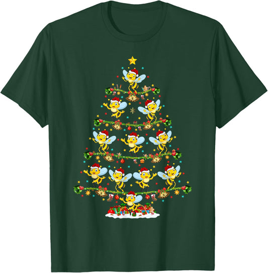 Bee Xmas Tree Lighting Santa Bee Christmas T-Shirt - T-Shirt | Forest