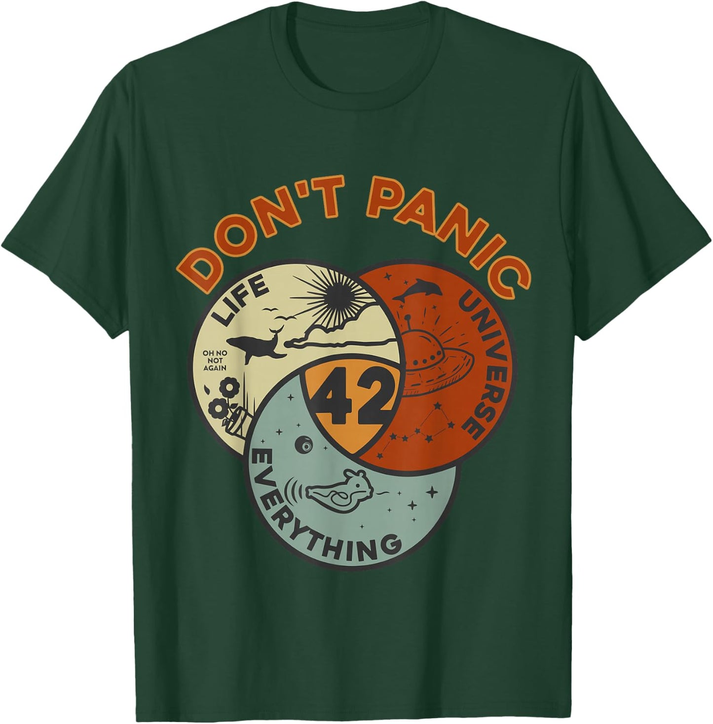 42 Answer to Life, the Universe and Everything No Panic , black T-Shirt - T-Shirt | Forest