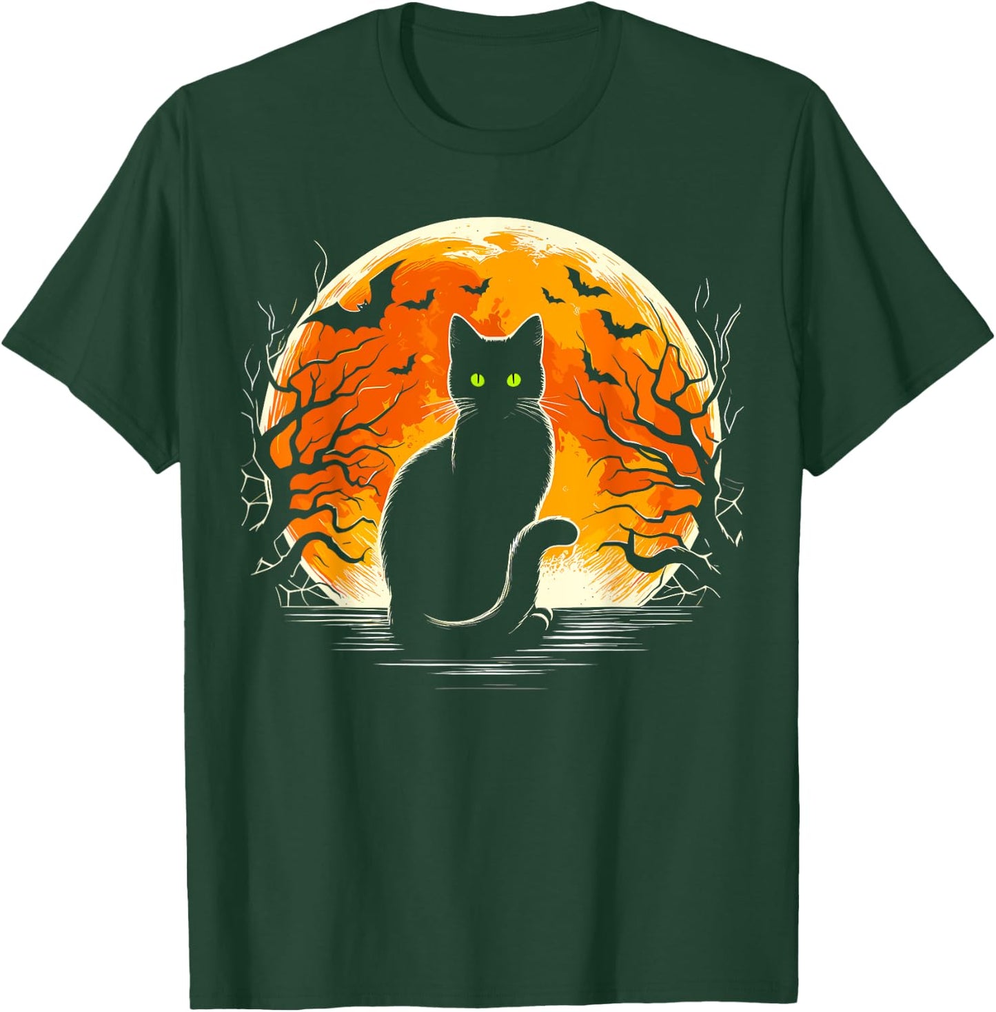 Cat Costume Retro Moon Cat Halloween Women Kids T-Shirt - T-Shirt | Forest