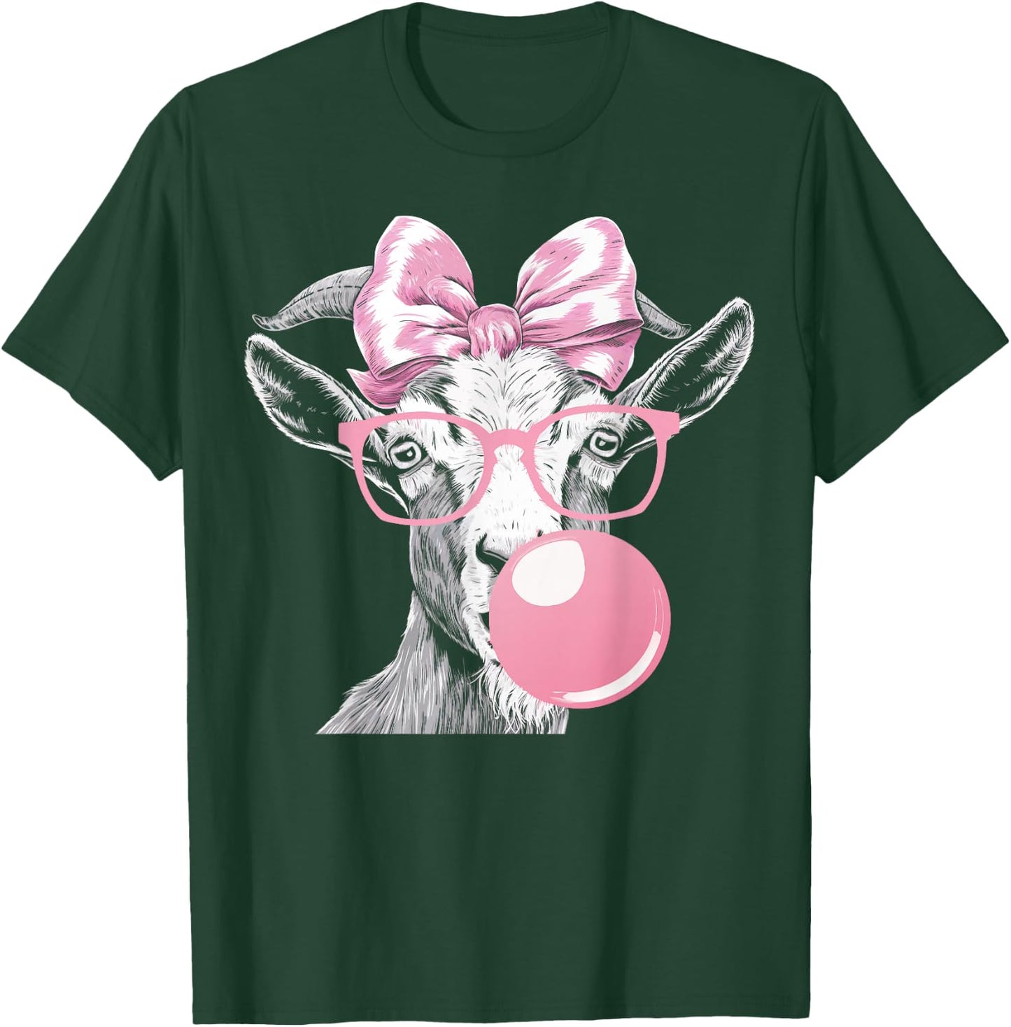 Goat Wearing Glasses and Blowing Pink Bubble Gum T-Shirt - T-Shirt | Forest