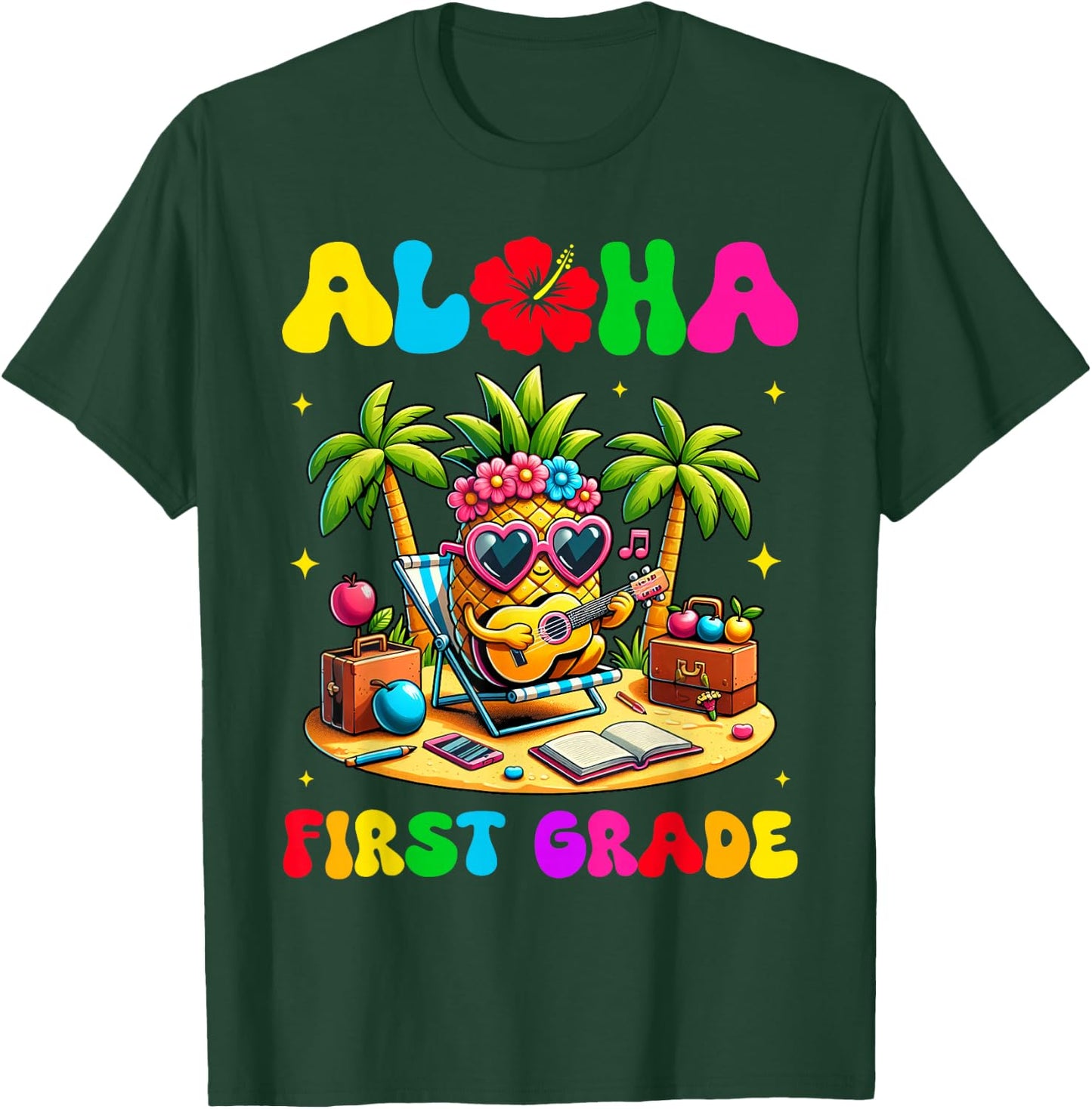 Aloha First Grade Pineapple Hawaii Back to School Kids Girl T-Shirt - T-Shirt | Forest