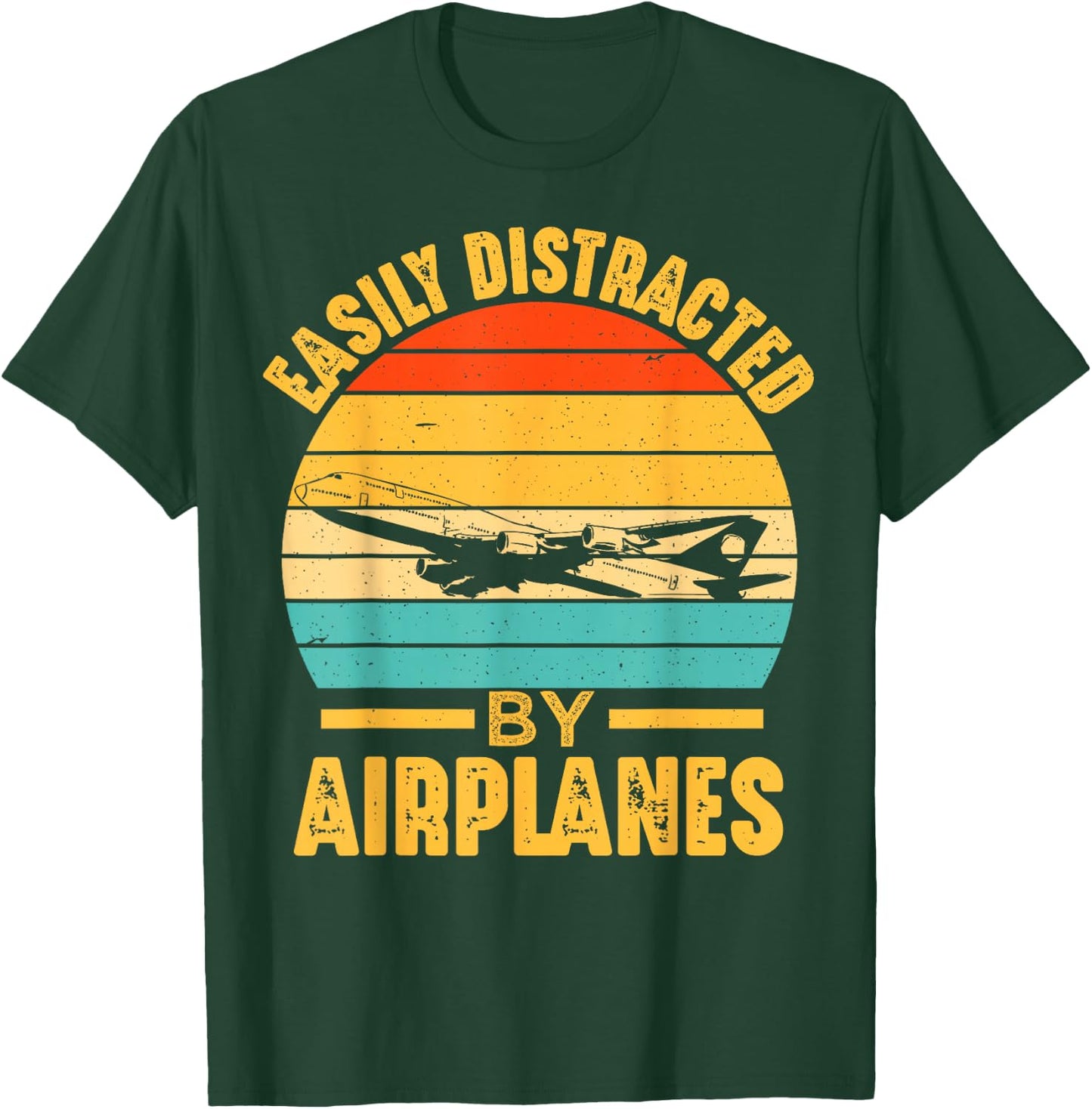 Easily Distracted By Airplanes Pilot Funny Aviation Men Boys T-Shirt - T-Shirt | Forest