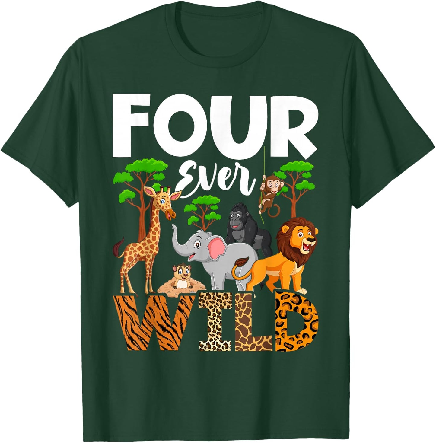 Leopard Girl 4th birthday Four Ever Wild 4 year old Awesome T-Shirt - T-Shirt | Forest