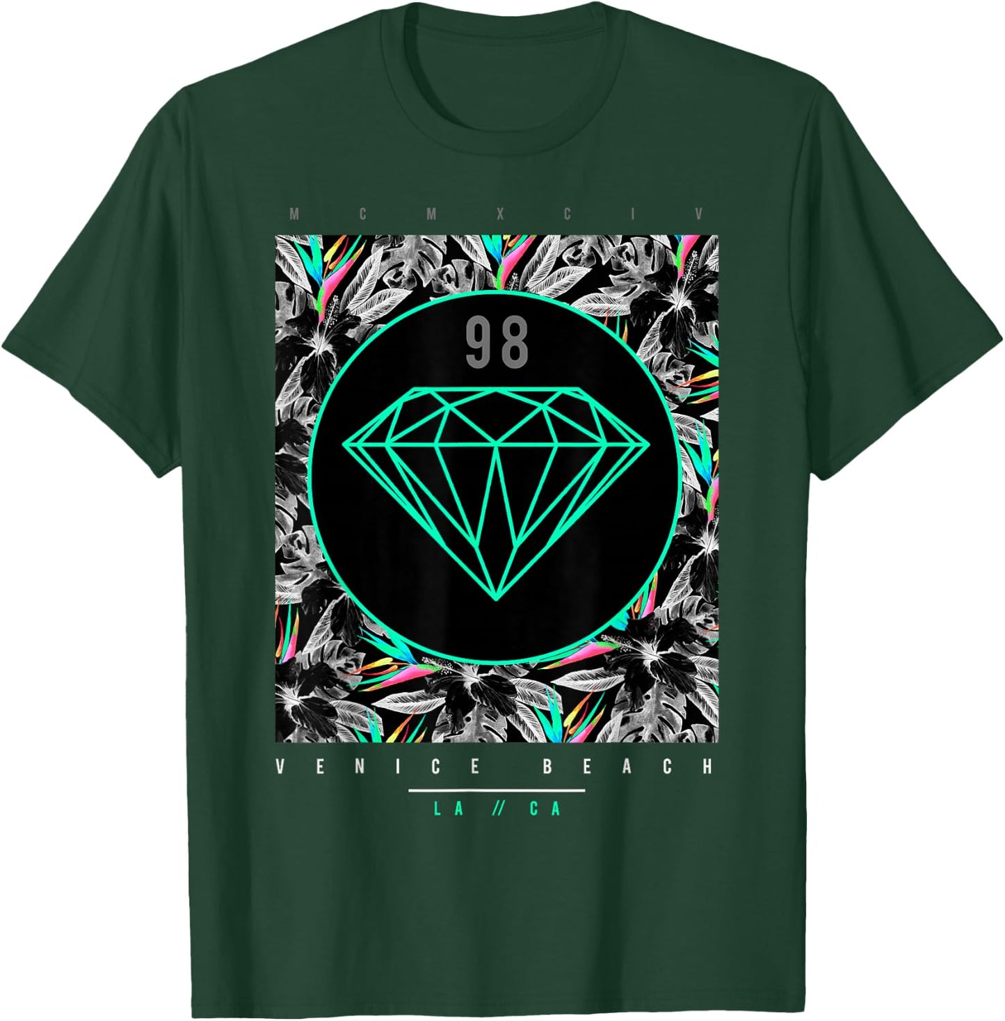 Venice Beach Diamond Color Floral Print T-Shirt - T-Shirt | Forest