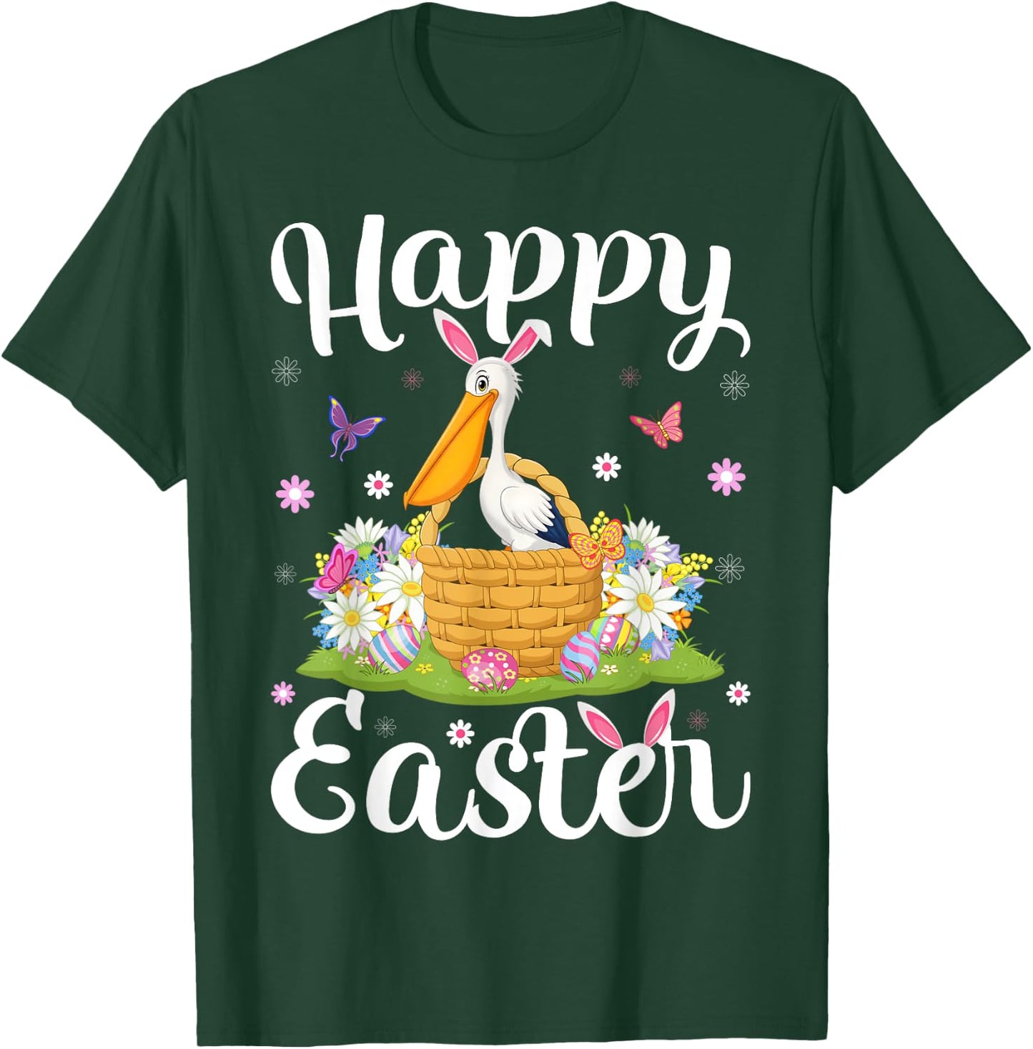 Pelican Bird Happy Easter Egg Hunt Bunny Ear Pelican Easter T-Shirt - T-Shirt | Forest