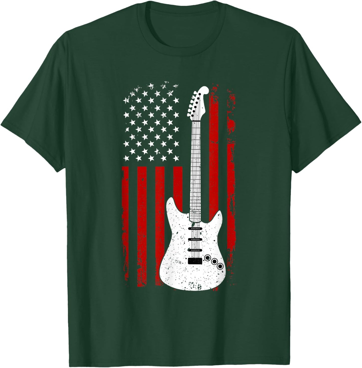 Guitar American US Flag Music Player Electric Guitarist Gift T-Shirt - T-Shirt | Forest