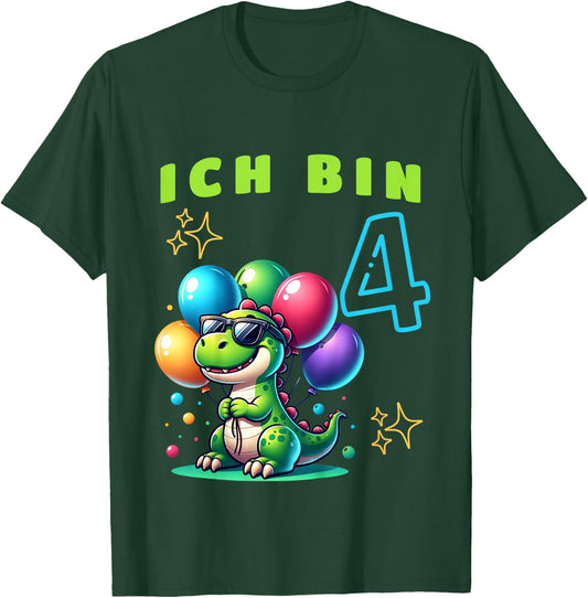 I Am 4 Years Old Dino 4th Birthday T-Shirt - T-Shirt | Forest