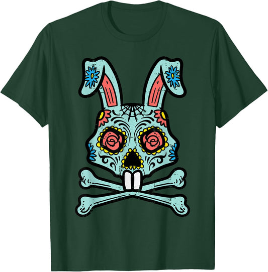 Easter Bunny Sugar Skull Funny Rabbit Mexican Men Women Kids T-Shirt - T-Shirt | Forest