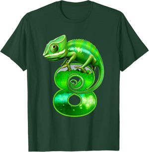 Kids 8 Years Old Lizard 8th Birthday Party Chameleon , black T-Shirt - T-Shirt | Forest