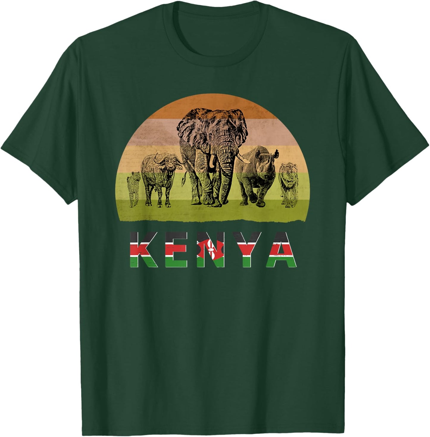 Big 5 Retro Sunset Design for Kenya Safari T-Shirt - T-Shirt | Forest
