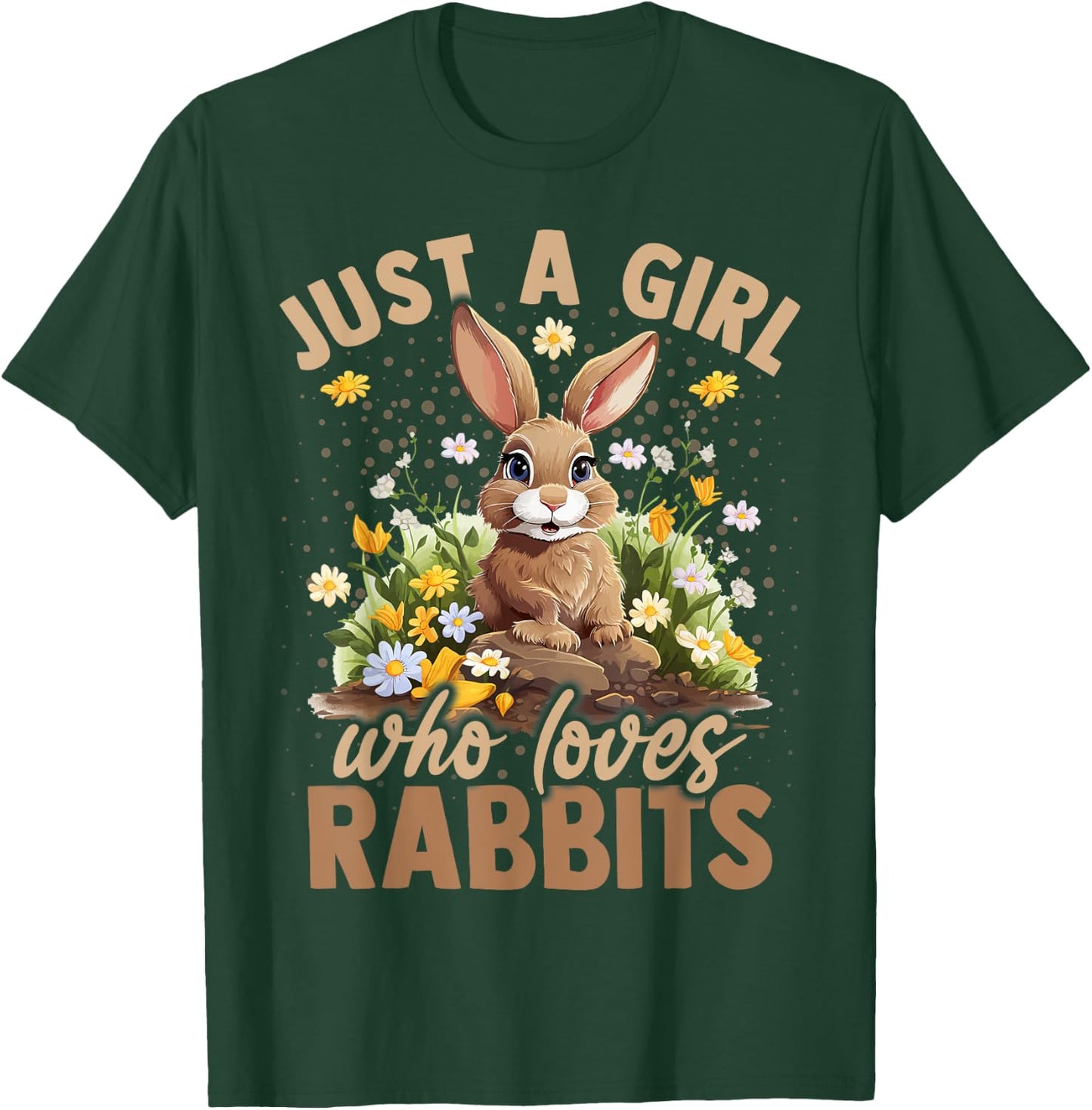 Just A Girl Who Loves Rabbits Aesthetic Flower Women Girls T-Shirt - T-Shirt | Forest