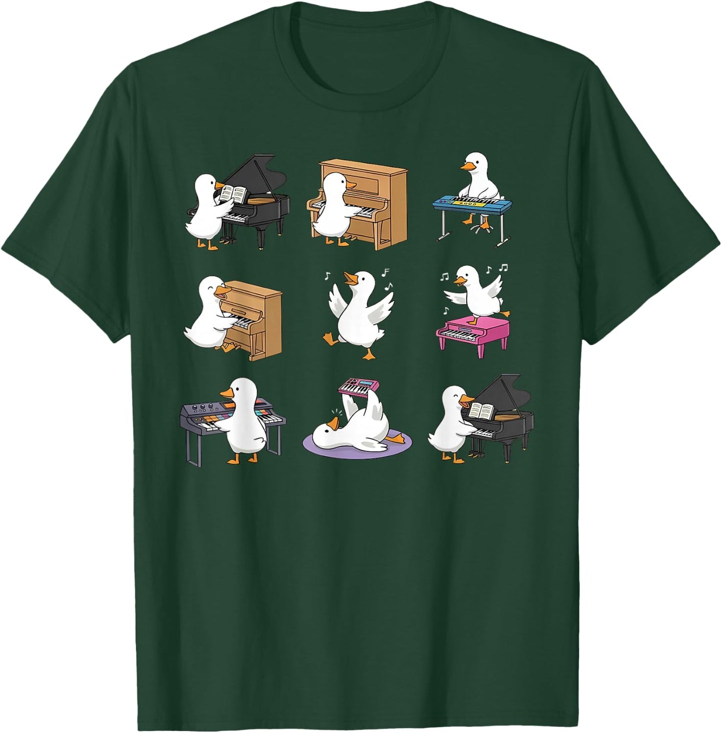 Silly Goose Playing Piano Cute Piano Teacher Keyboard Player T-Shirt - T-Shirt | Forest