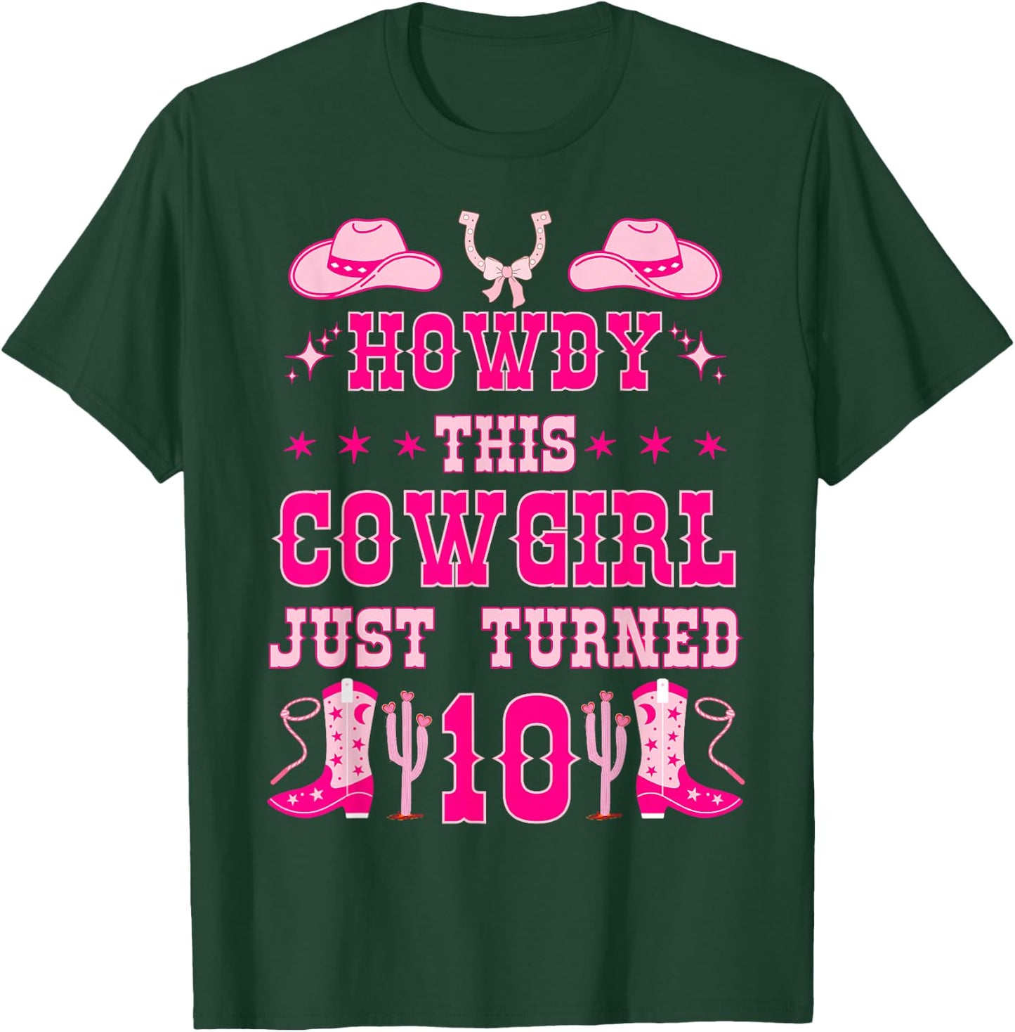 10yr Birthday Cowgirl Western 10Years Old Girl 10th Birthday T-Shirt - T-Shirt | Forest