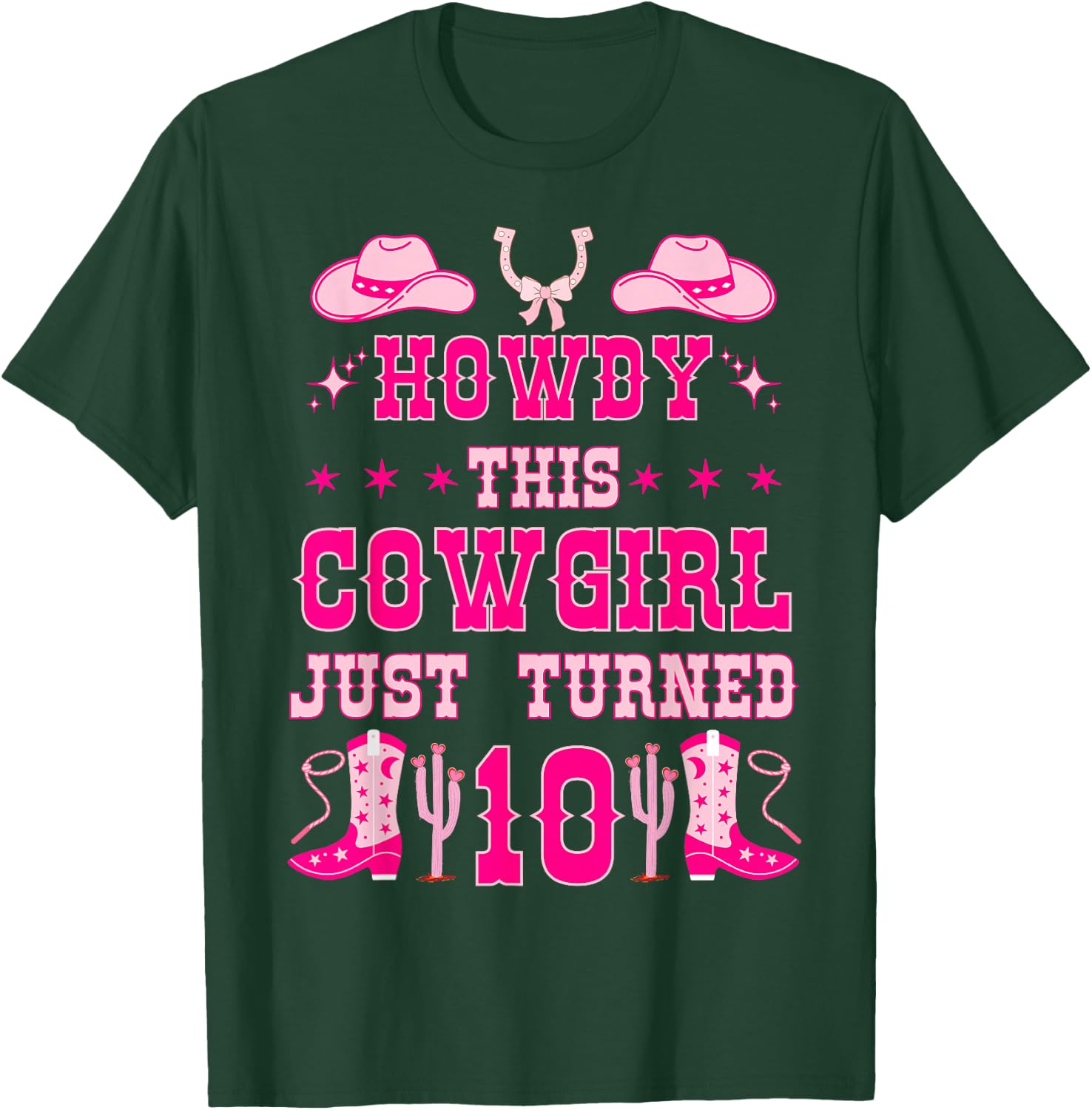 10yr Birthday Cowgirl Western 10Years Old Girl 10th Birthday T-Shirt - T-Shirt | Forest