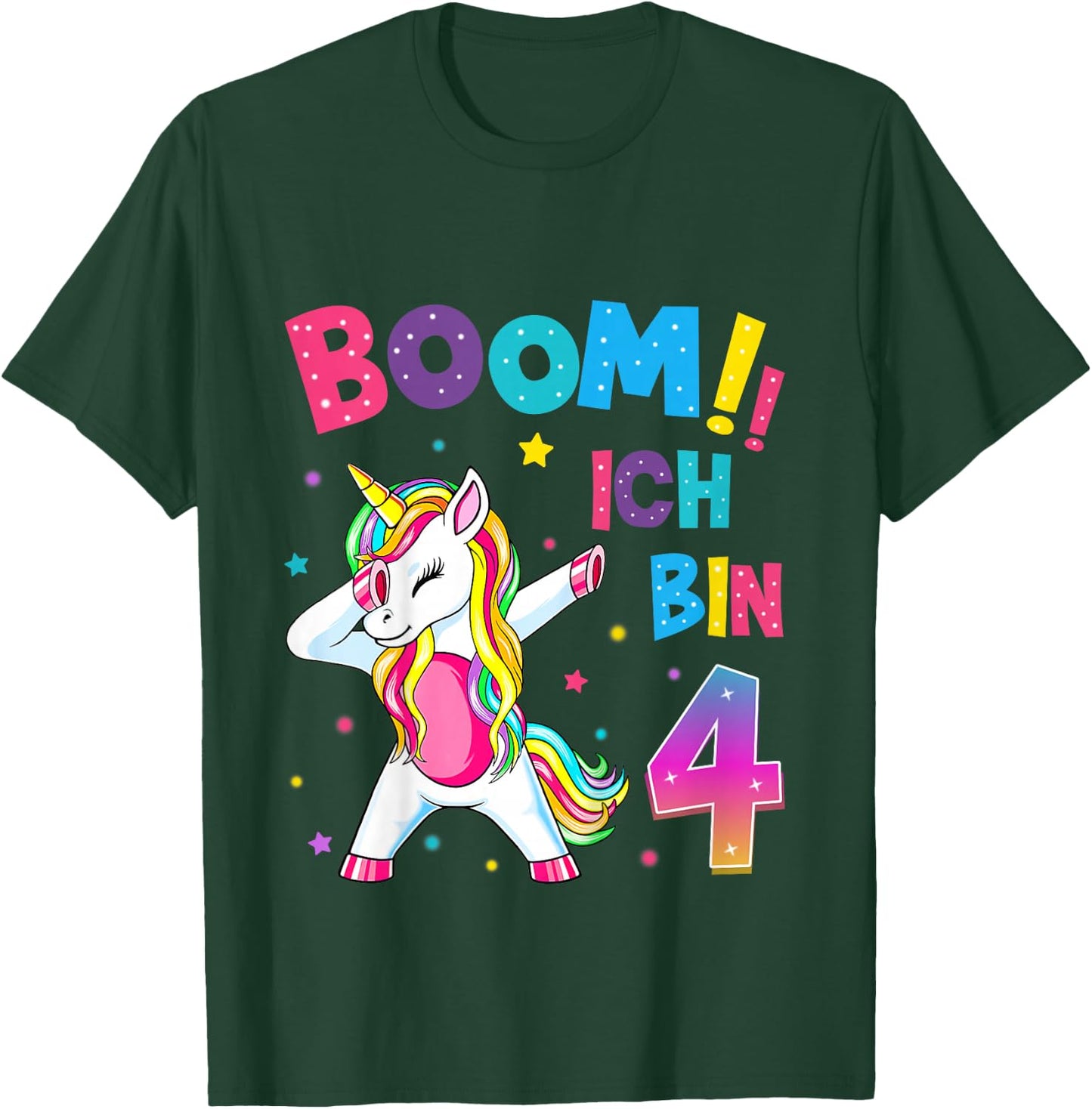 Children's 4th Birthday Girl 4 Years Dancing Funny Unicorn , black T-Shirt - T-Shirt | Forest