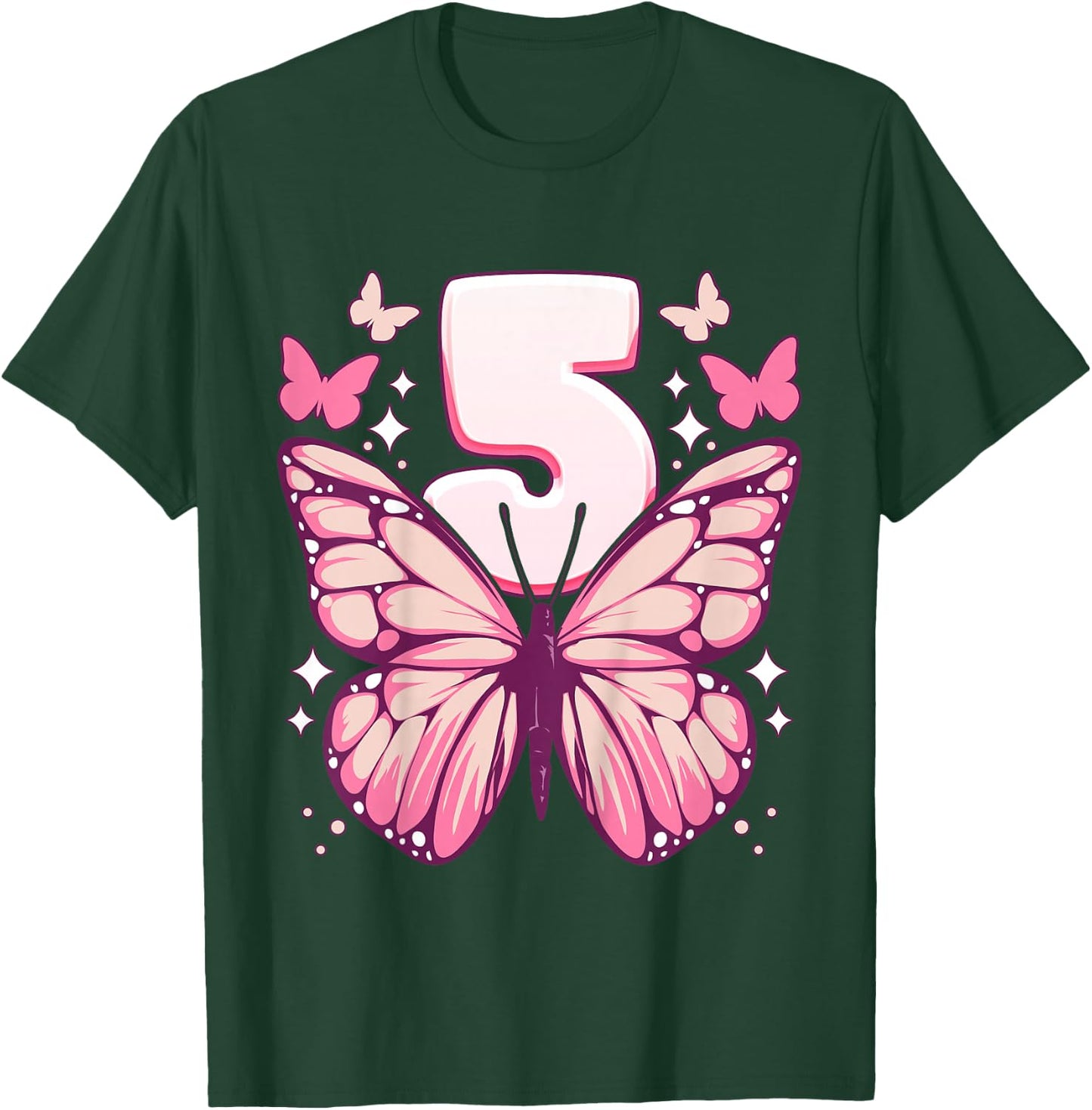 Geburtstag Mädchen 5 Jahre, Schmetterlinge und Nummer 5 T-Shirt - T-Shirt | Forest