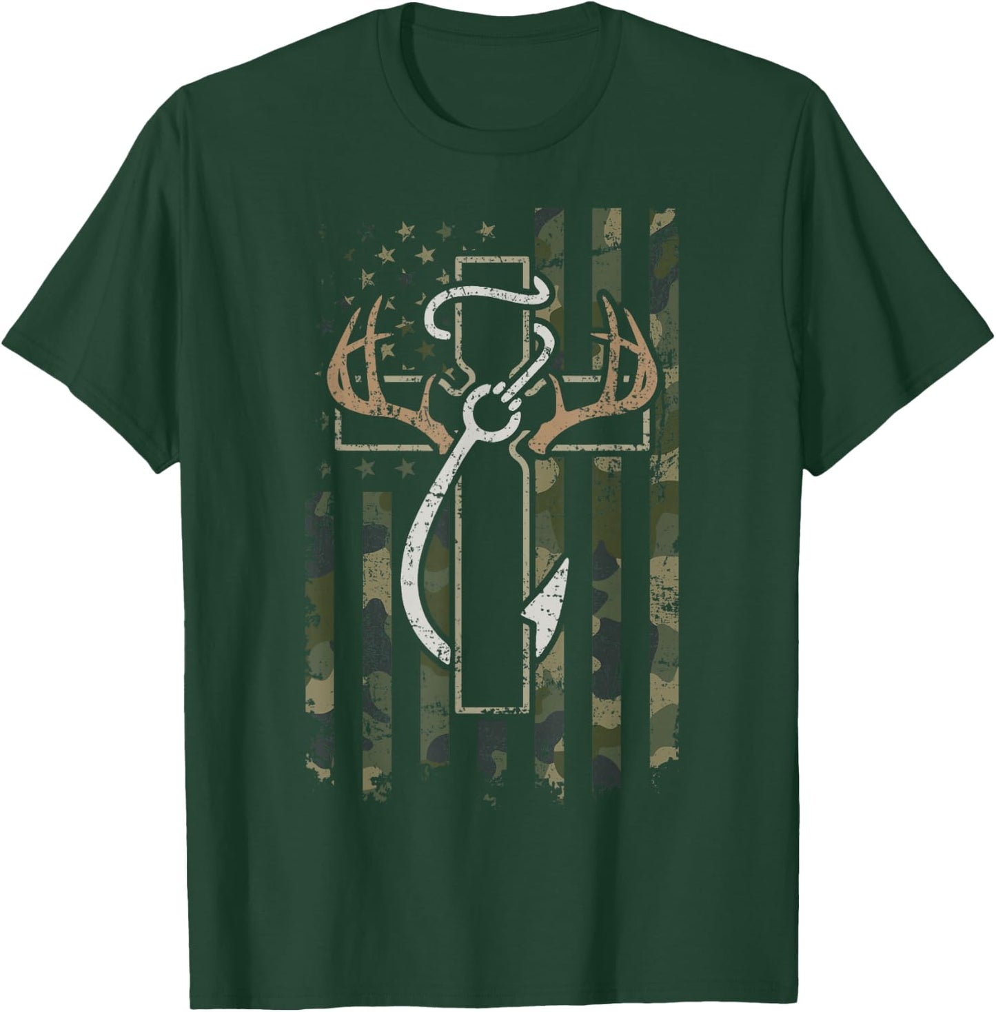 Hunting Fishing Faith - Christian Hunter Fisherman Camo USA T-Shirt - T-Shirt | Forest