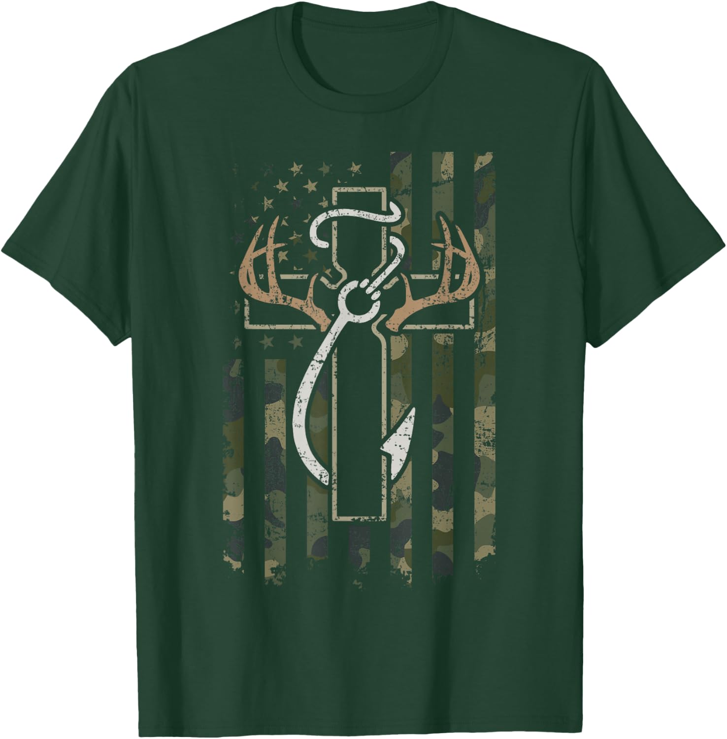 Hunting Fishing Faith - Christian Hunter Fisherman Camo USA T-Shirt - T-Shirt | Forest