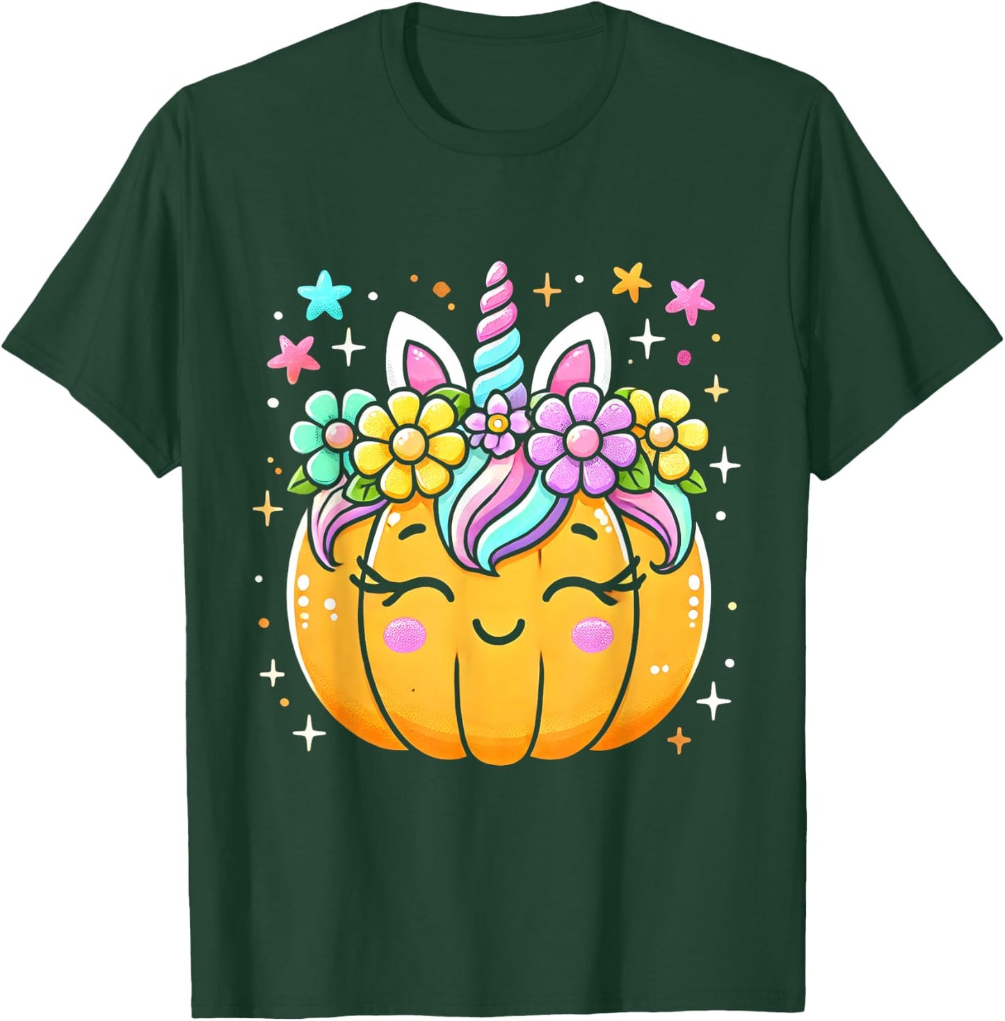 Cute Unicorn Pumpkin Girls Halloween Kids Girls T-Shirt - T-Shirt | Forest