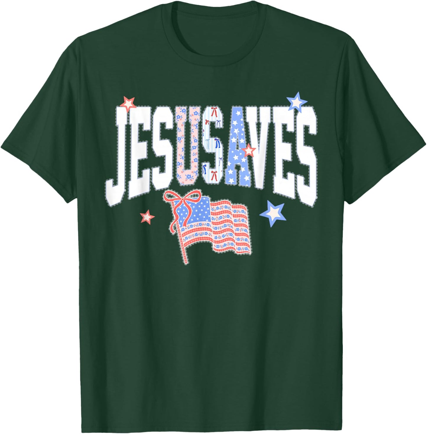 Jesus Saves JesUSAves USA American Flag Patriotic Christian T-Shirt - T-Shirt | Forest