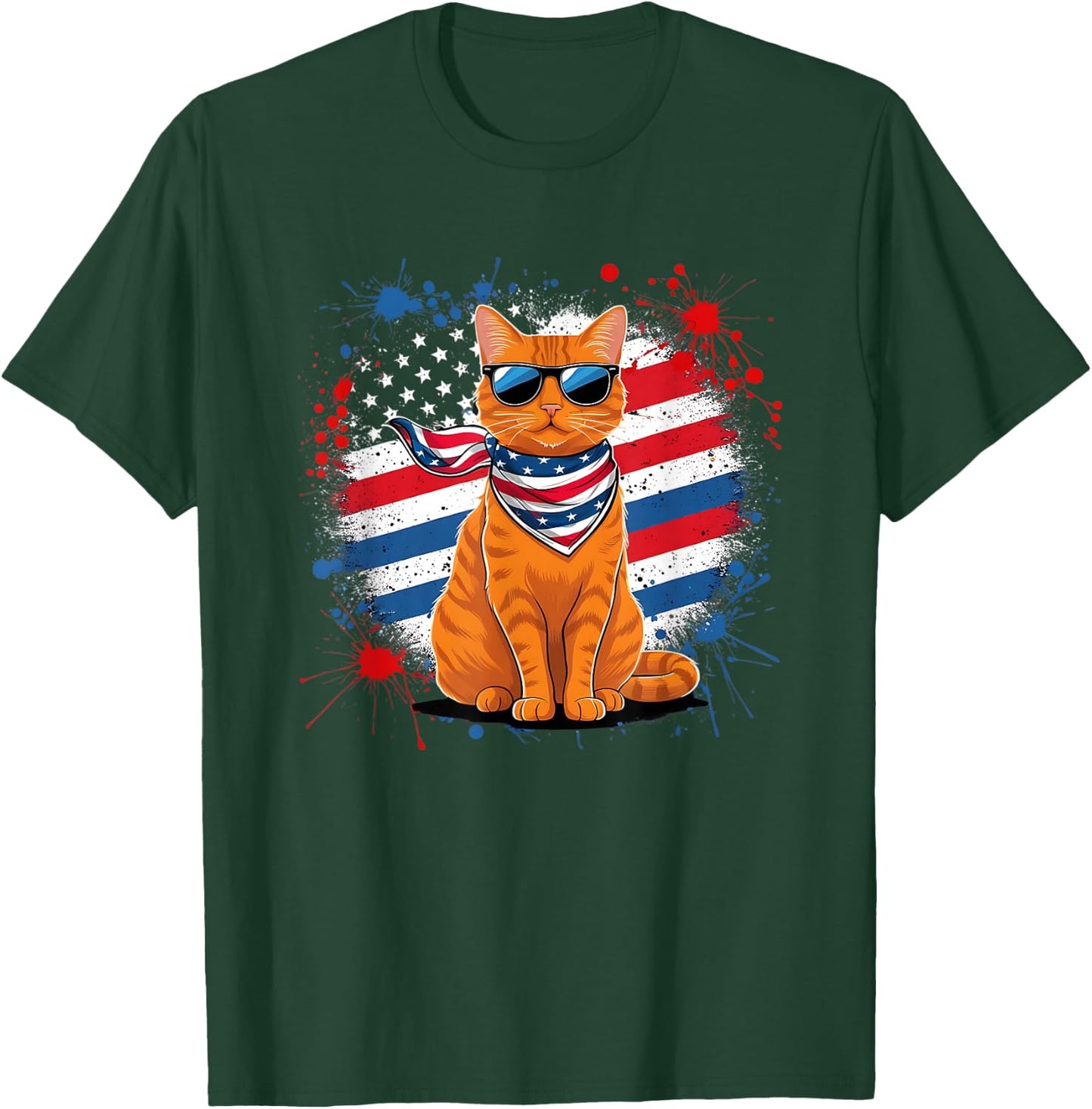 Funny Vintage Orange Tabby Cat Sunglasses Scarf USA Flag T-Shirt - T-Shirt | Forest