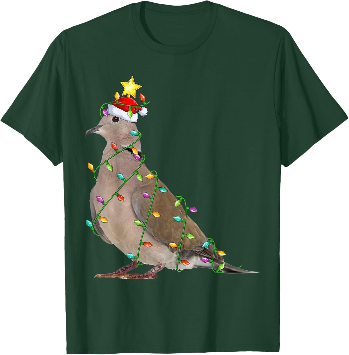 Xmas Tree Lighting Santa Mourning Dove Bird Christmas T-Shirt - T-Shirt | Forest
