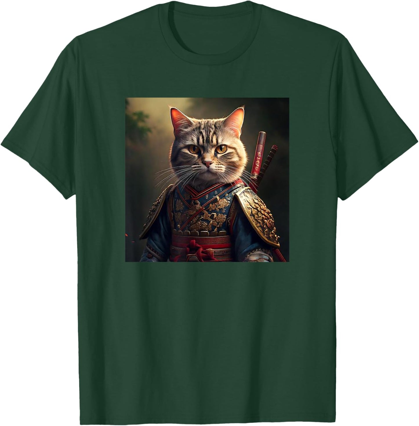 Kawaii Samurai Cat Portrait - Elegant Japanese Art Anime Cat Men Women T-Shirt - T-Shirt | Forest