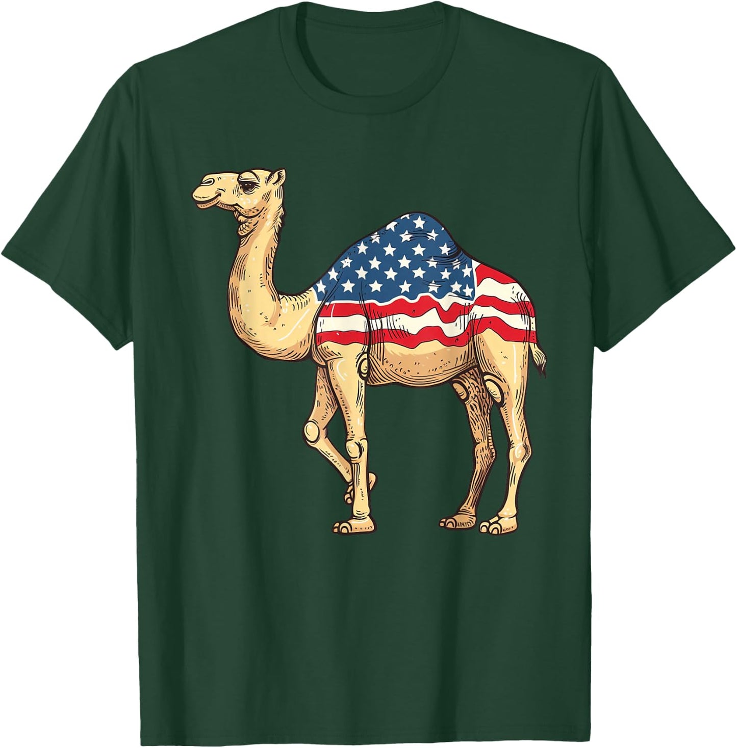 Camel American Flag 4th of July Day Camel Gifts Girls Kids T-Shirt - T-Shirt | Forest