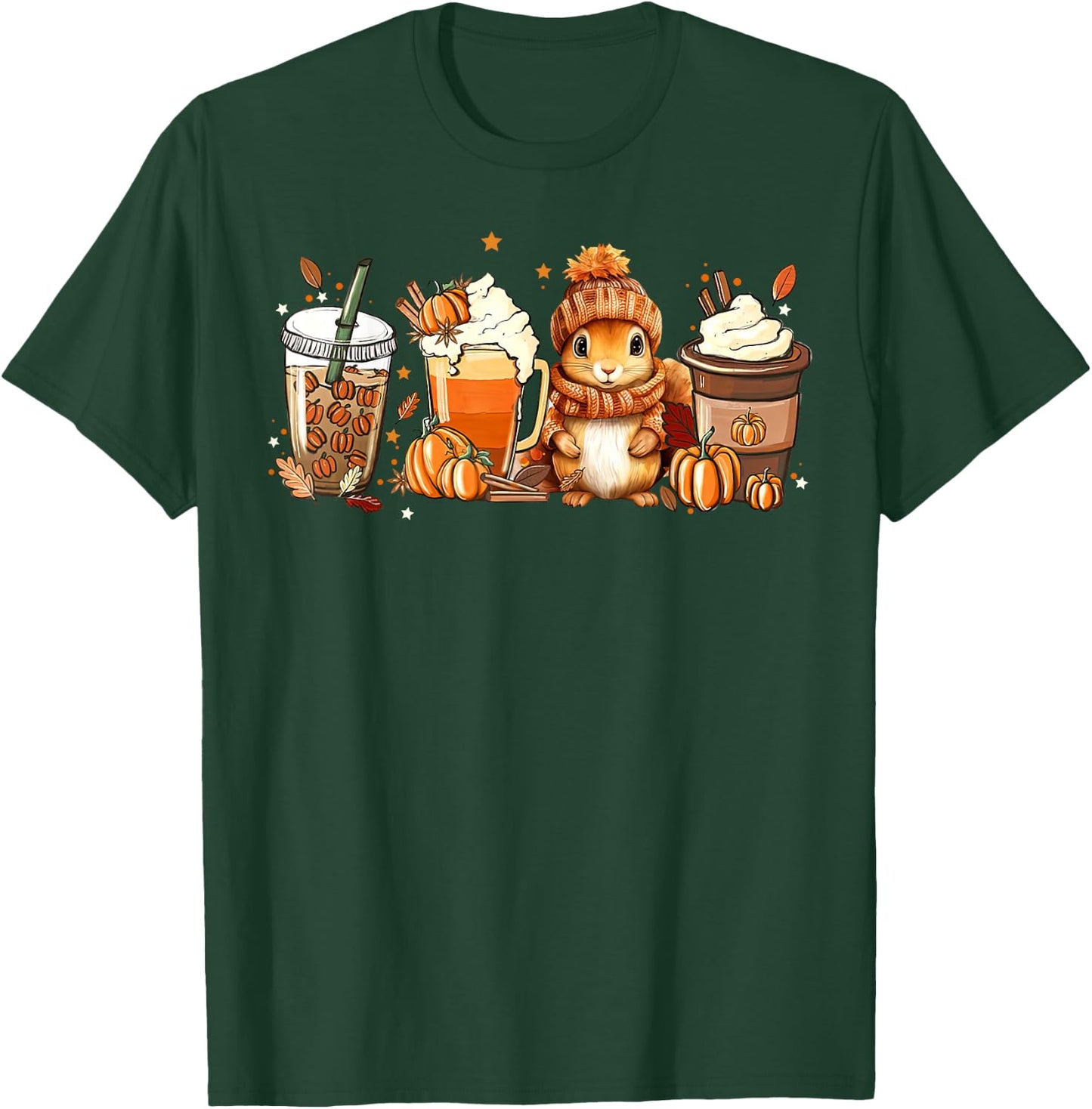 Cute Squirrel Pumpkin Spice Latte Fall Coffee Autumn T-Shirt - T-Shirt | Forest